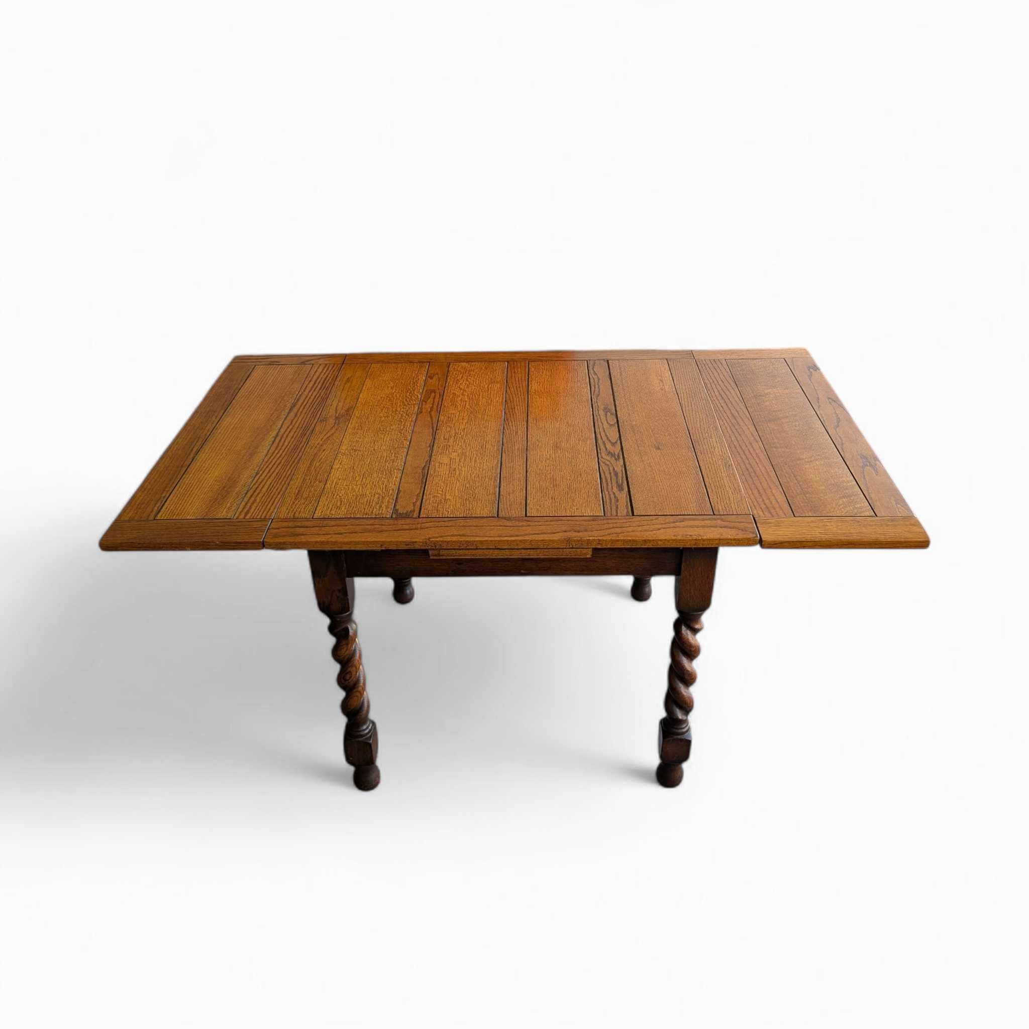 Jacobean Revival Draw-Leaf Dining Table, Barley Twist Legs, Solid Oak, England For Sale 13