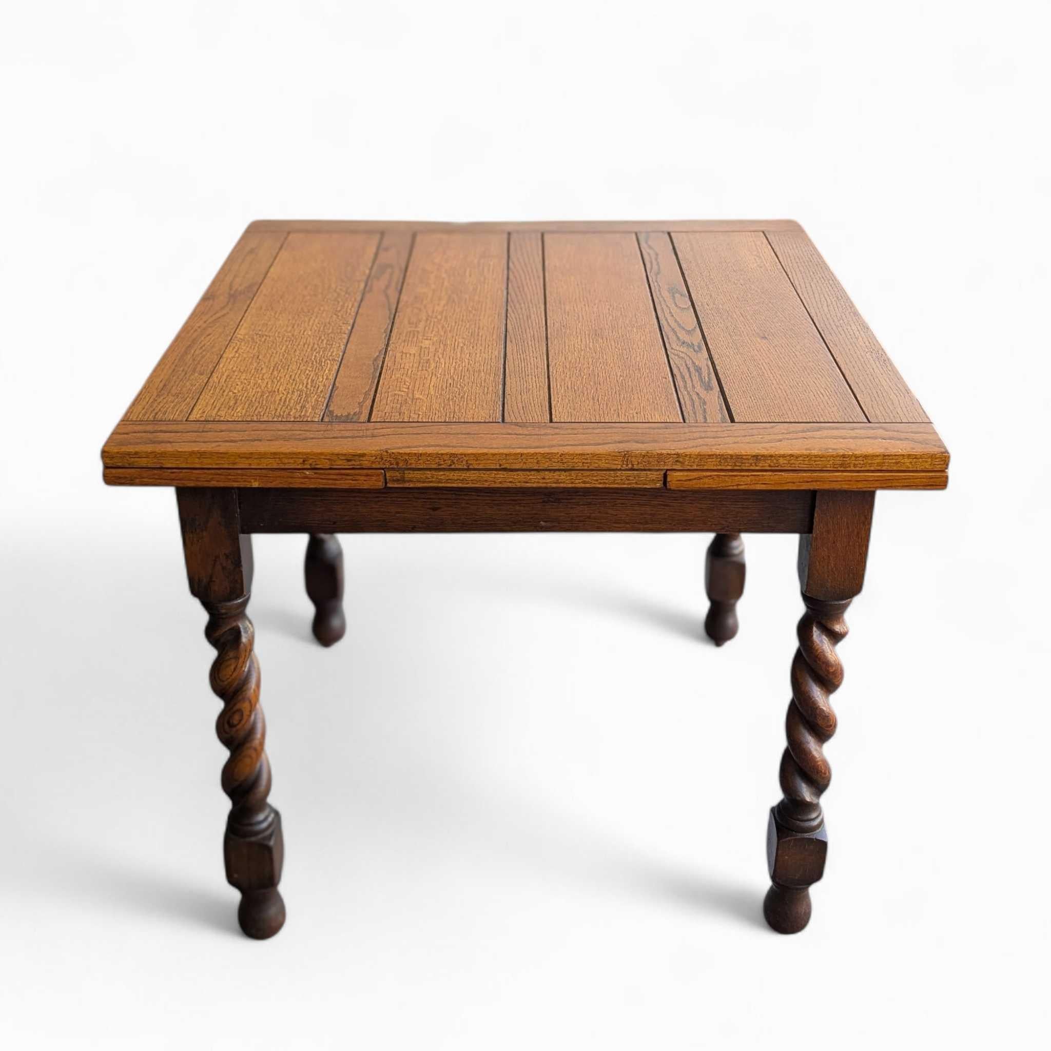 Jacobean Revival Draw-Leaf Dining Table, Barley Twist Legs, Solid Oak, England For Sale 15