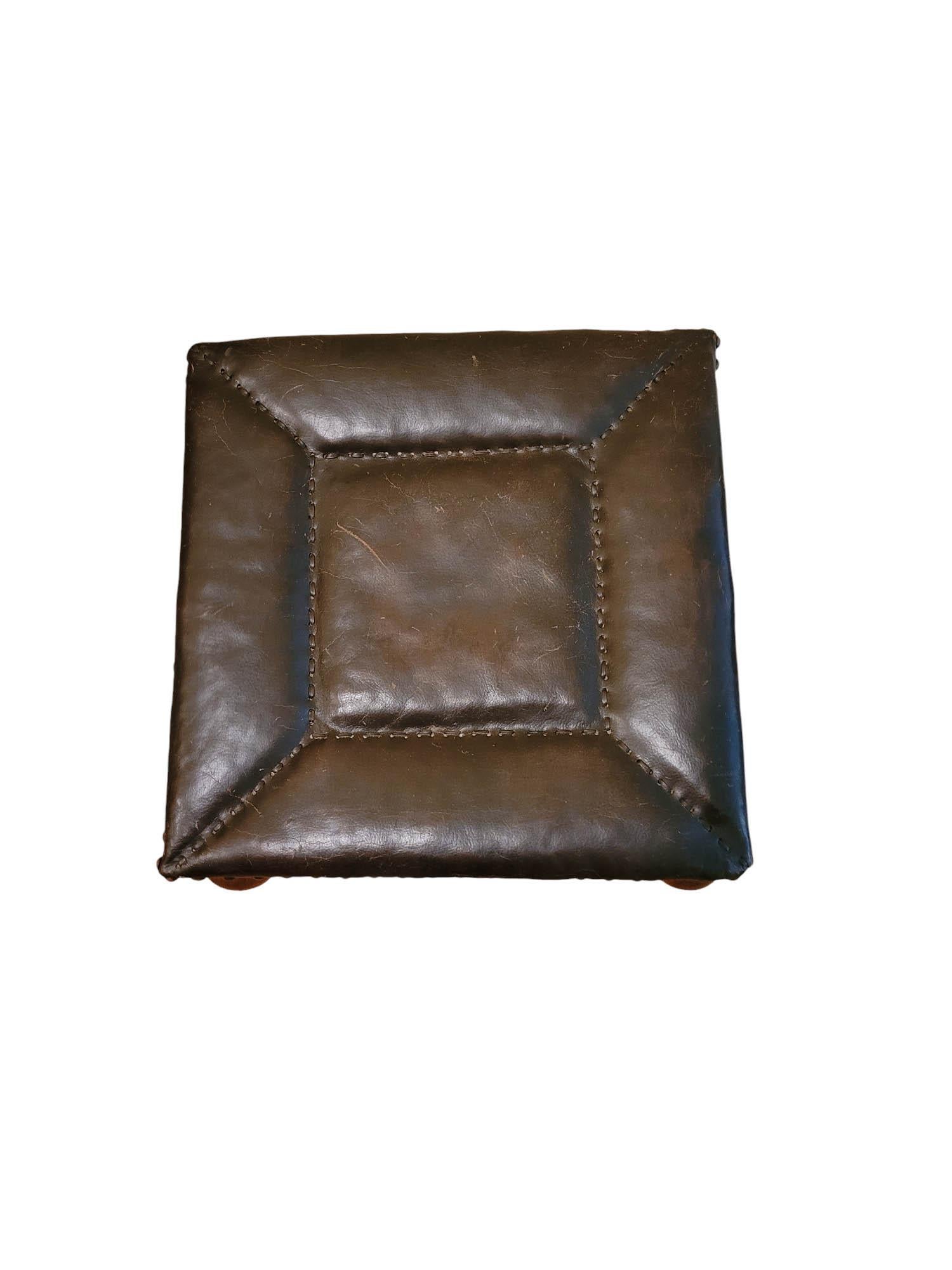 19th Century Jacobean Revival Leather Footstool, Late 19th to Early 20th Century For Sale