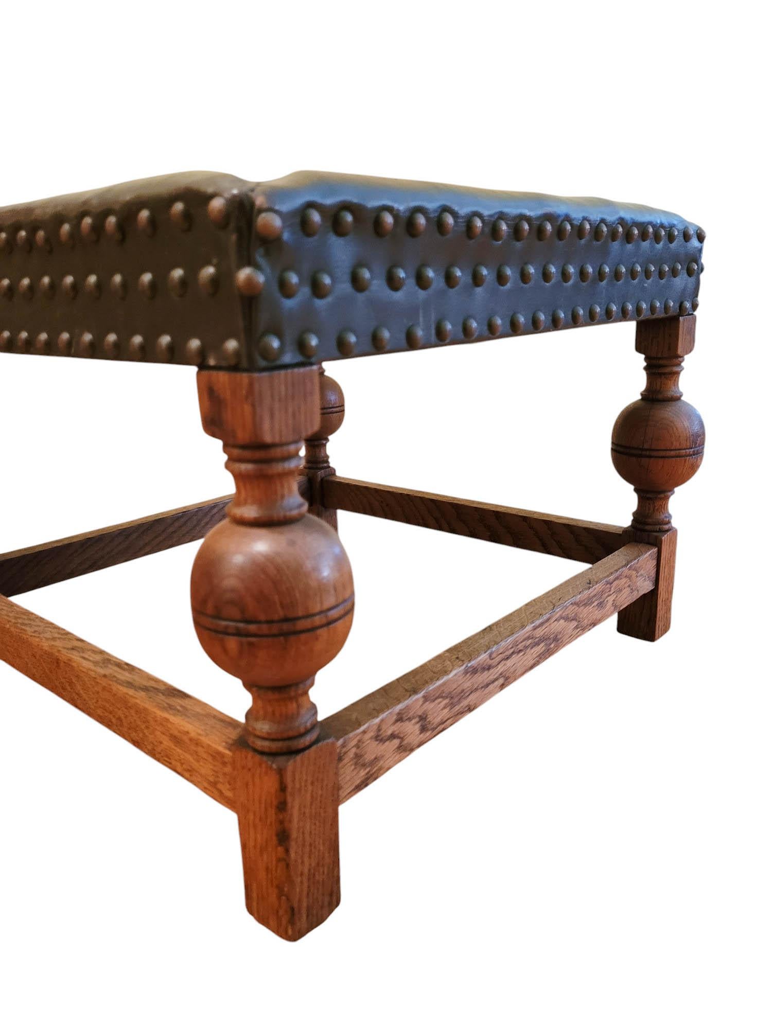 Jacobean Revival Leather Footstool, Late 19th to Early 20th Century For Sale 2