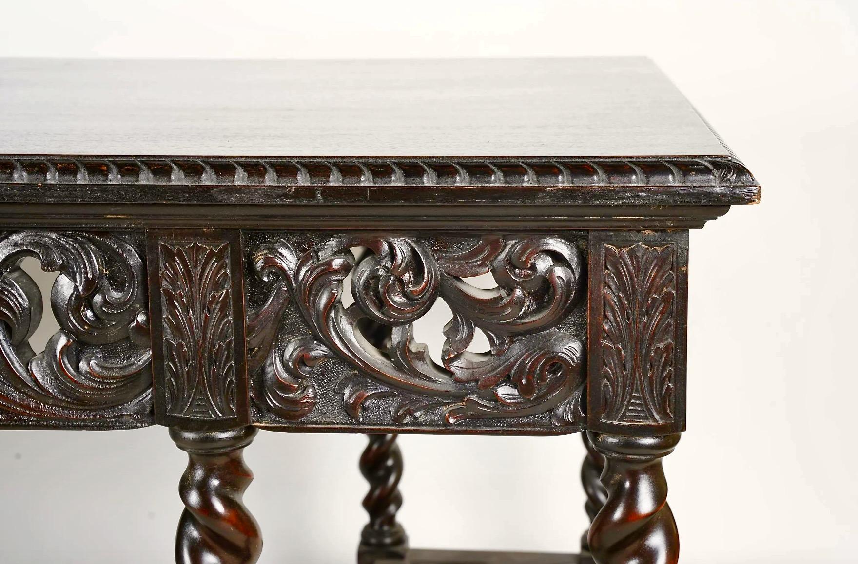 Hand-Carved Jacobean Revival Library Table, Waring and Gillow Attributed