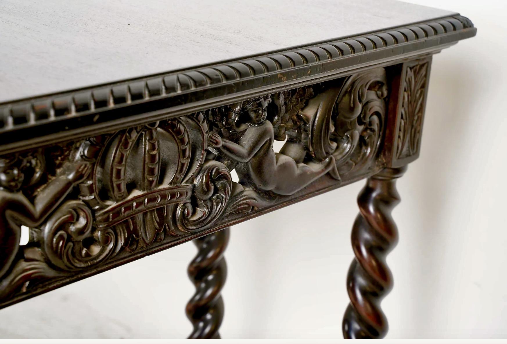 Wood Jacobean Revival Library Table, Waring and Gillow Attributed