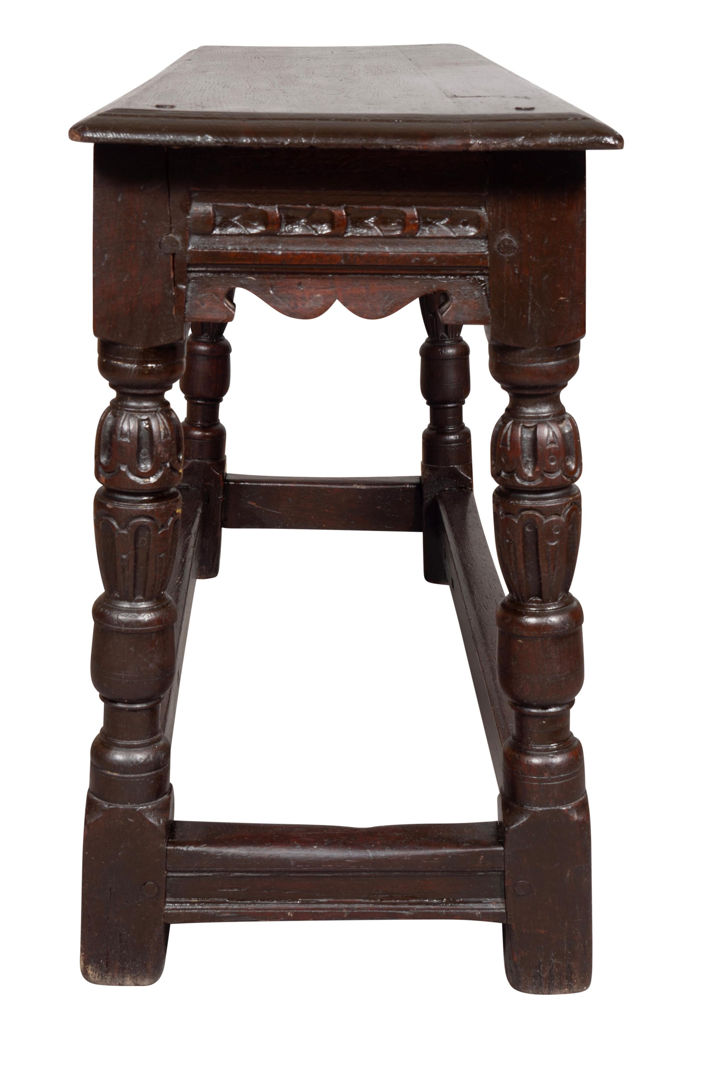 English Jacobean Revival Oak Bench For Sale