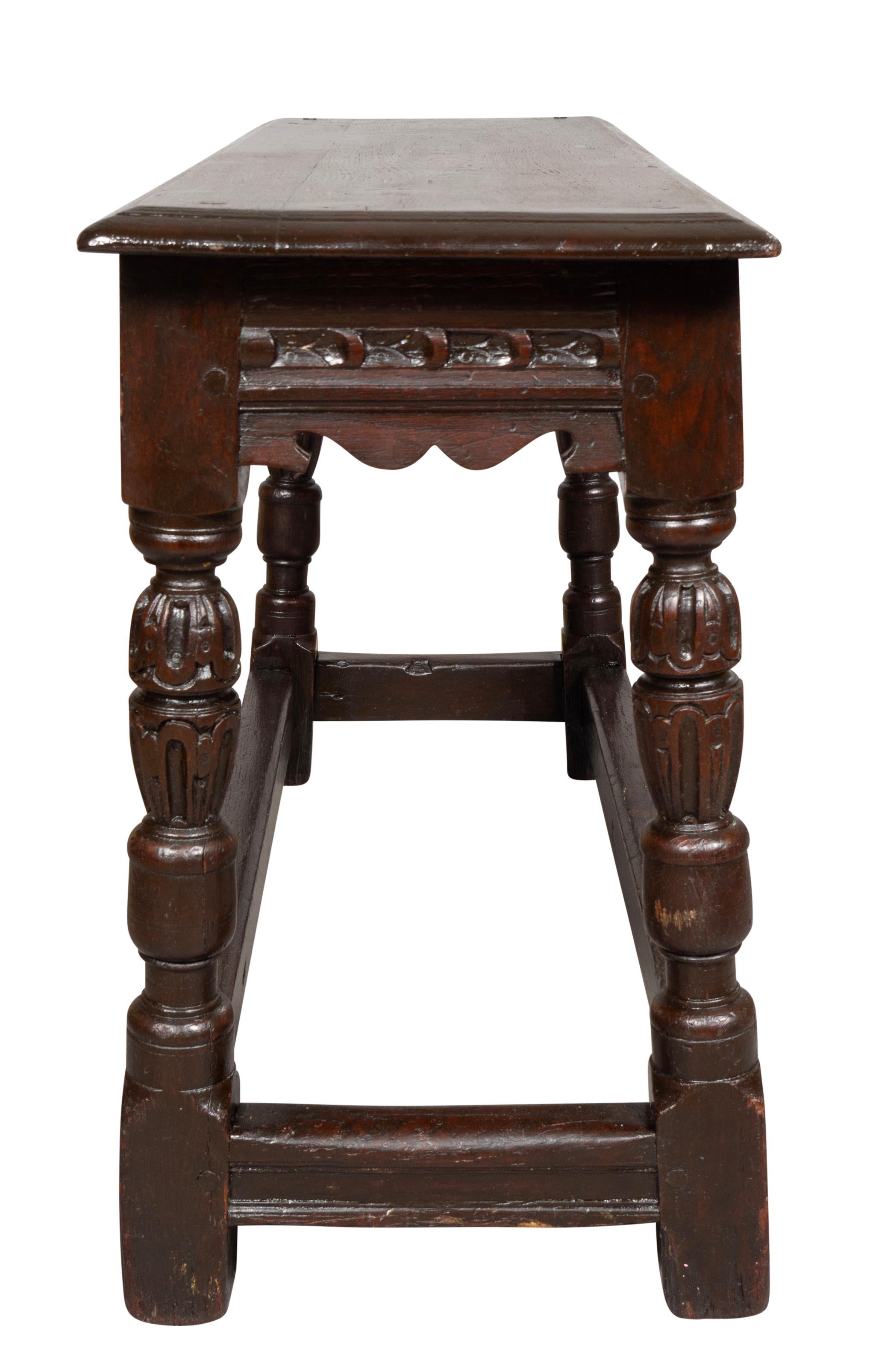 Late 19th Century Jacobean Revival Oak Bench For Sale