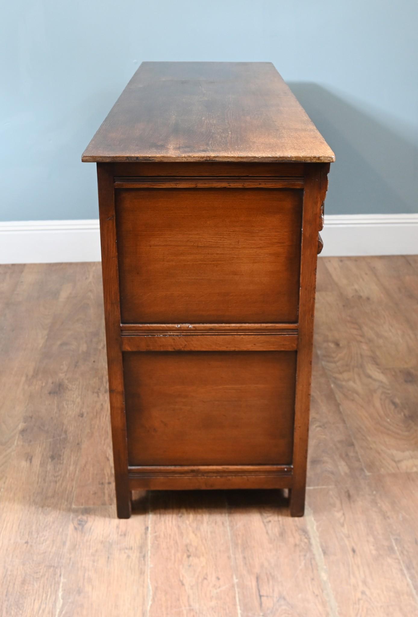 Early 20th Century Jacobean Revival Oak Sideboard Carved Cabinet