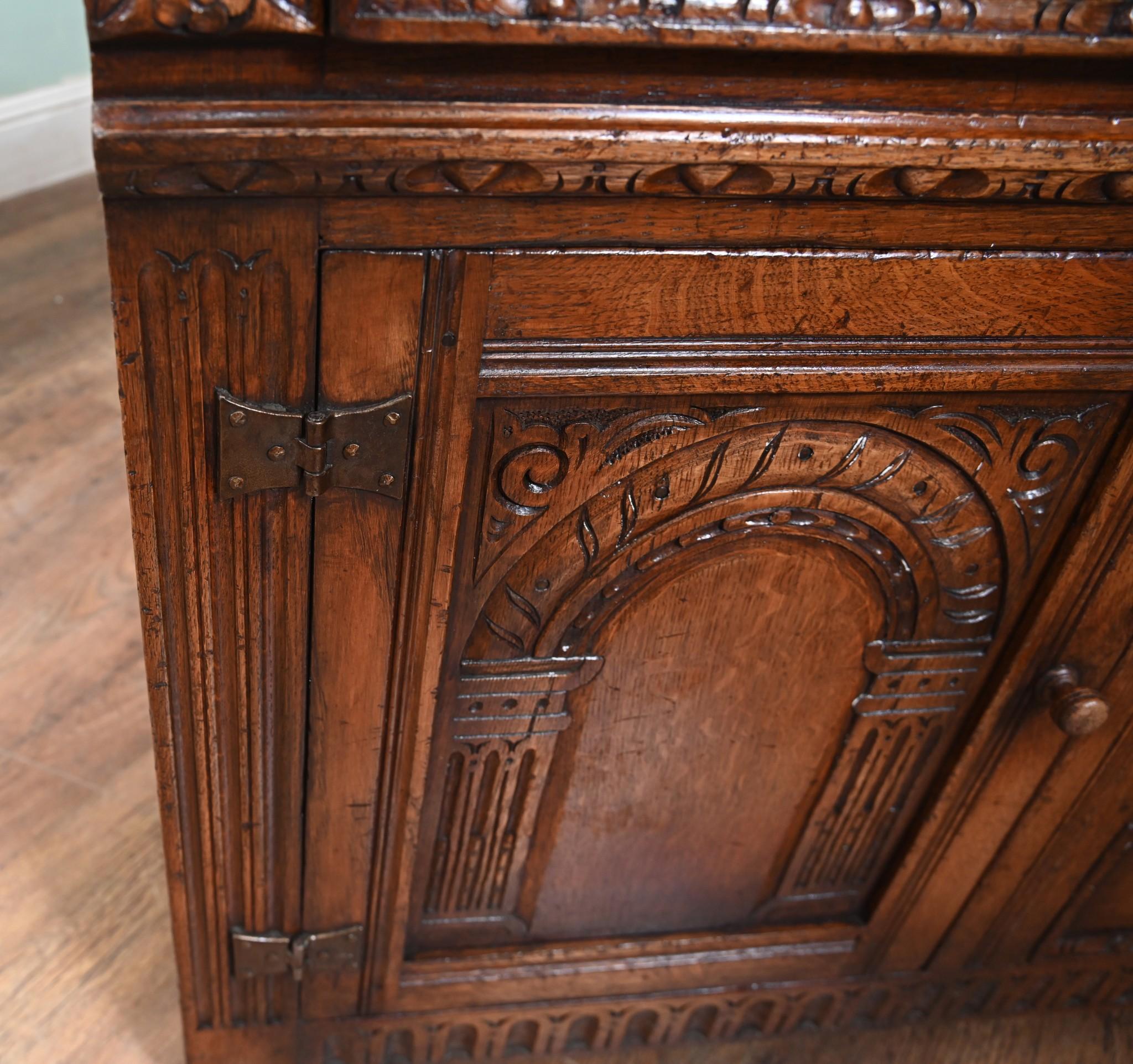 Jacobean Revival Oak Sideboard Carved Cabinet 1