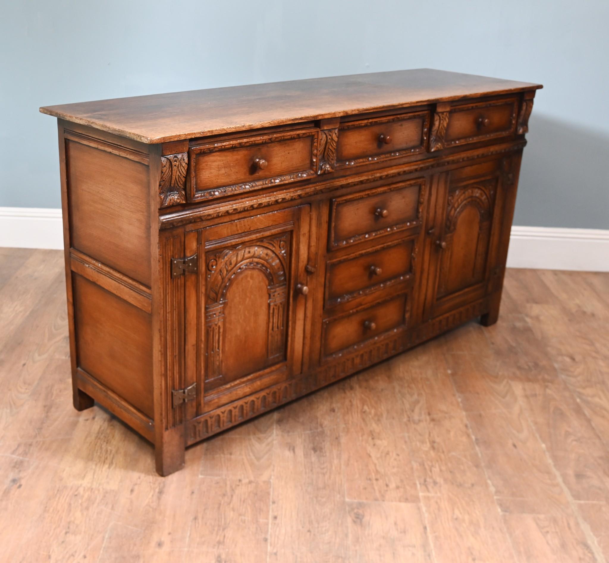 Jacobean Revival Oak Sideboard Carved Cabinet 2