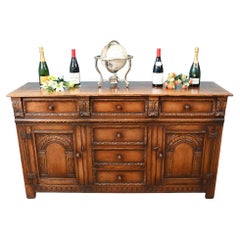 Jacobean Revival Oak Sideboard Carved Cabinet