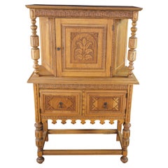 Jacobean Revival Quartersawn Oak Court Cupboard China Cabinet Hutch 59"