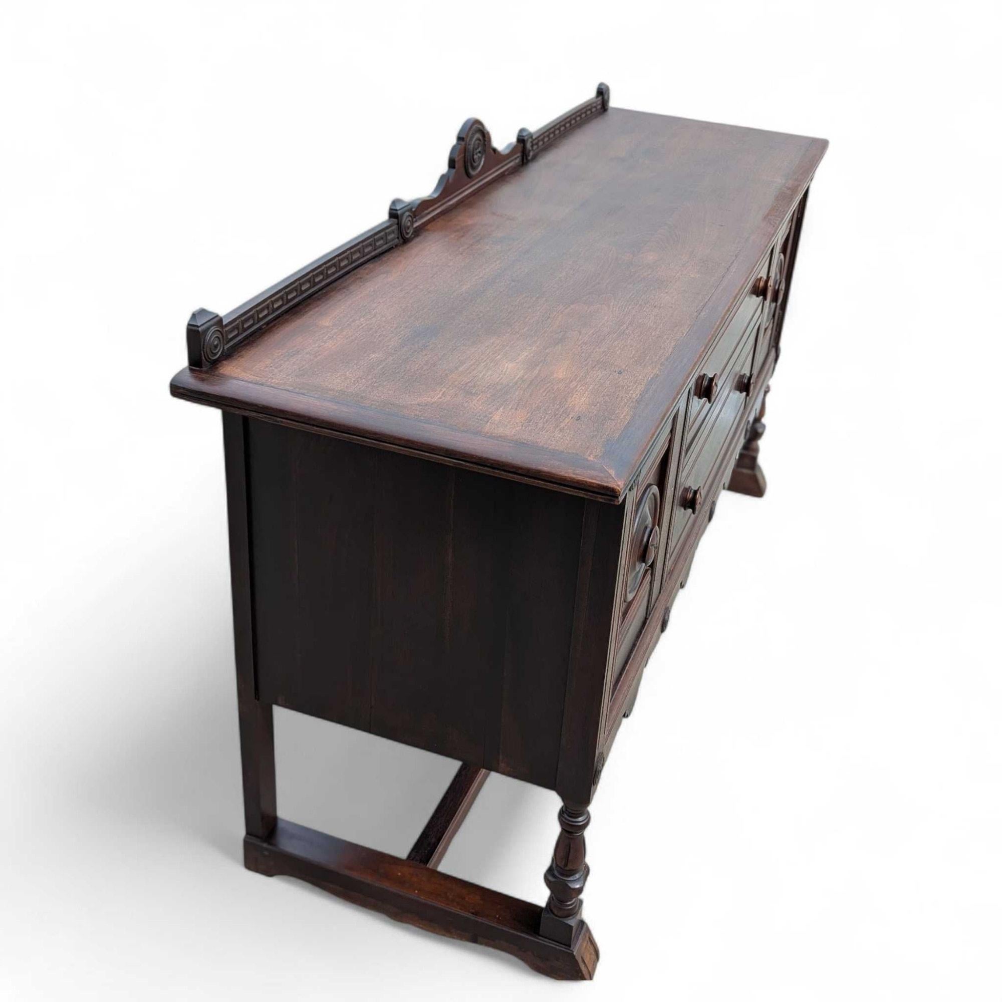 Jacobean Revival Sideboard by Baker Furniture, Early 20th Century Walnut Buffet For Sale 4