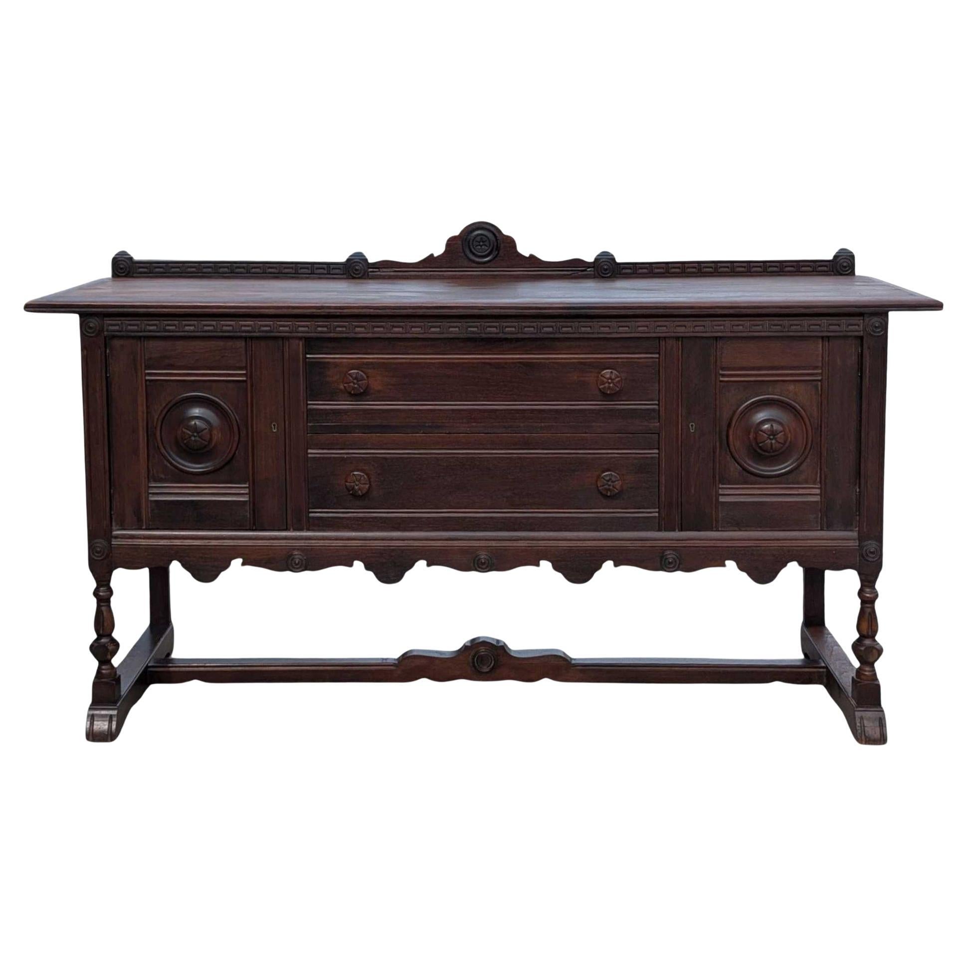 Jacobean Revival Sideboard by Baker Furniture, Early 20th Century Walnut Buffet For Sale