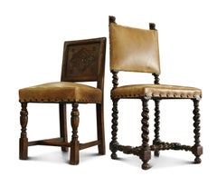 16th Century Oak Carved Hall Chairs One Barley Twist, With Carved Lions ACS