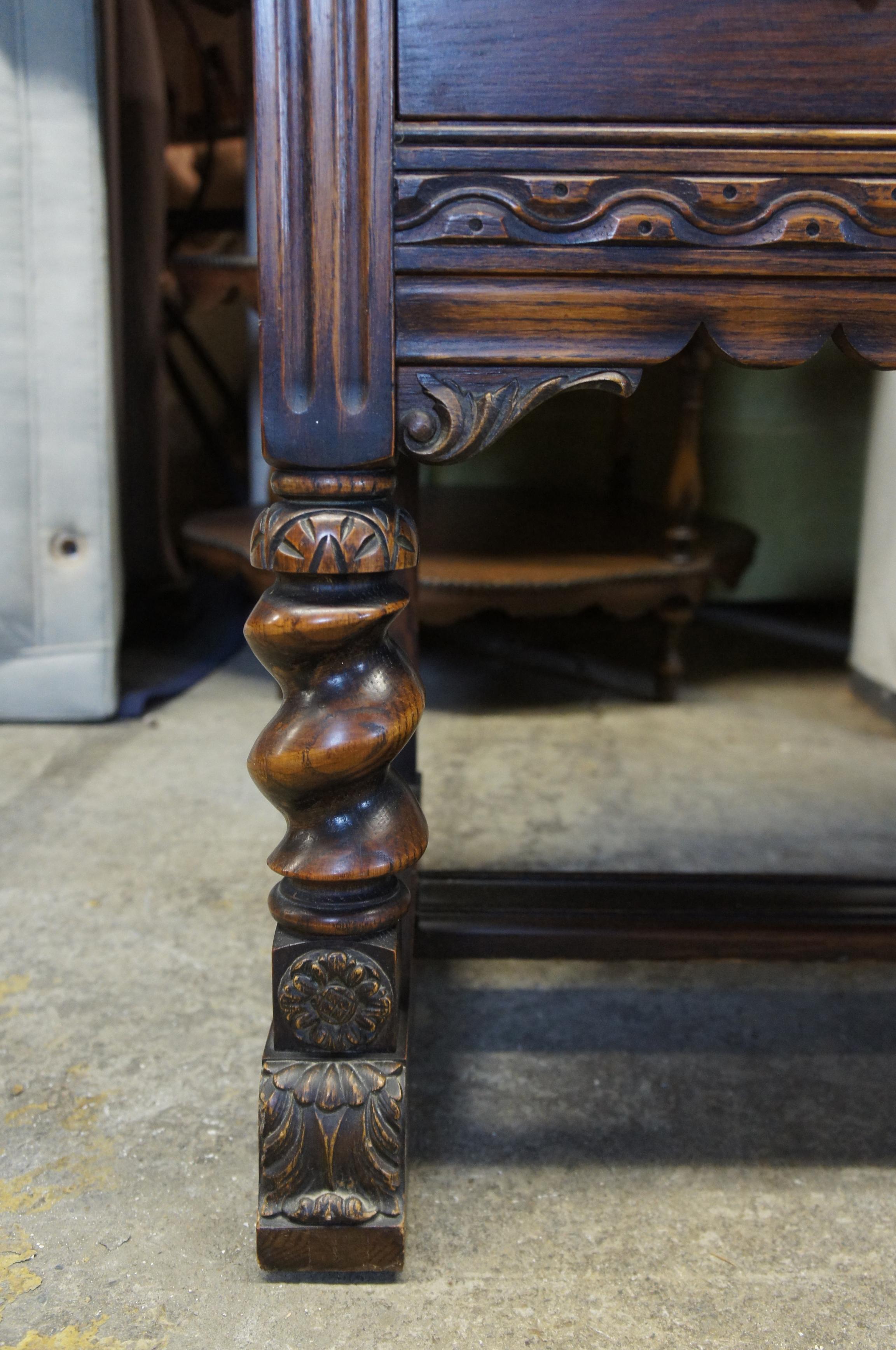 20th Century Jacobean Spanish Revival Carved Oak China Hutch Display Cabinet Cupboard