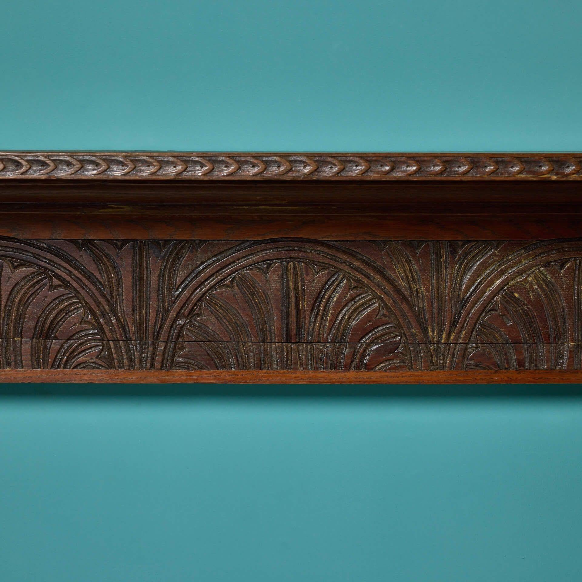 English Jacobean Style Antique Carved Oak Fire Mantel