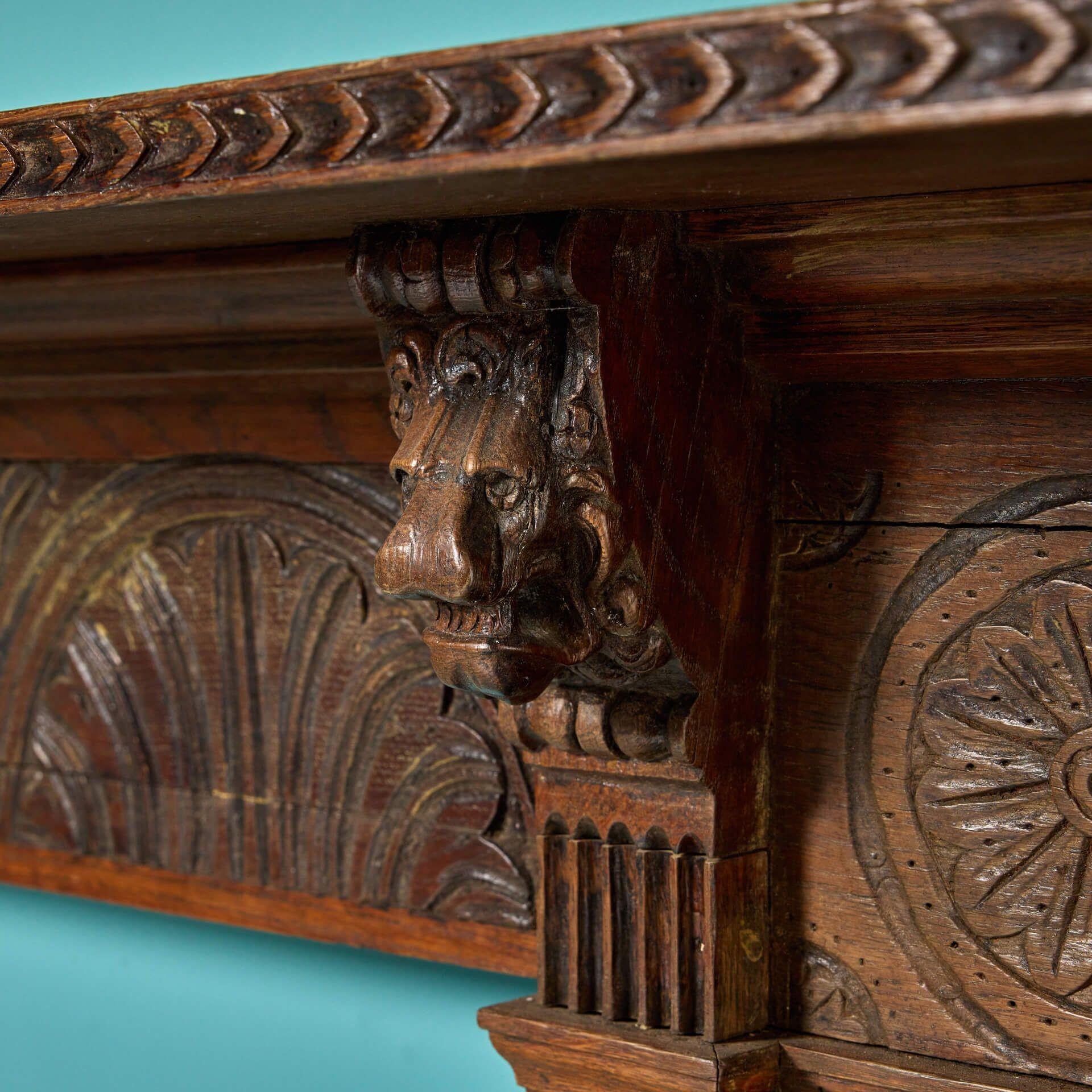 Jacobean Style Antique Carved Oak Fire Mantel In Good Condition In Wormelow, Herefordshire