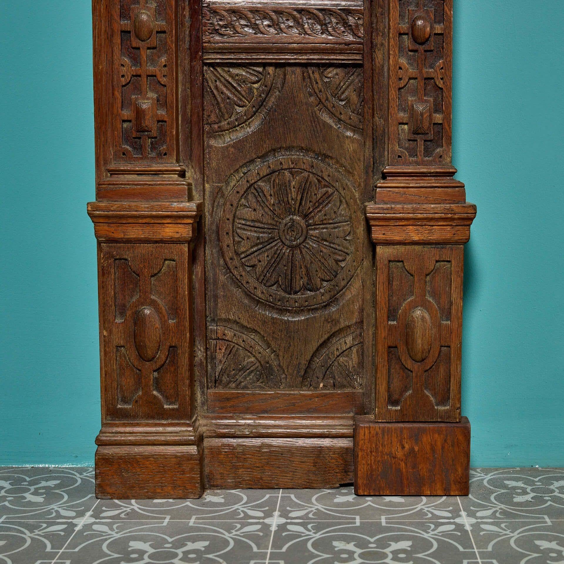 19th Century Jacobean Style Antique Carved Oak Fire Mantel