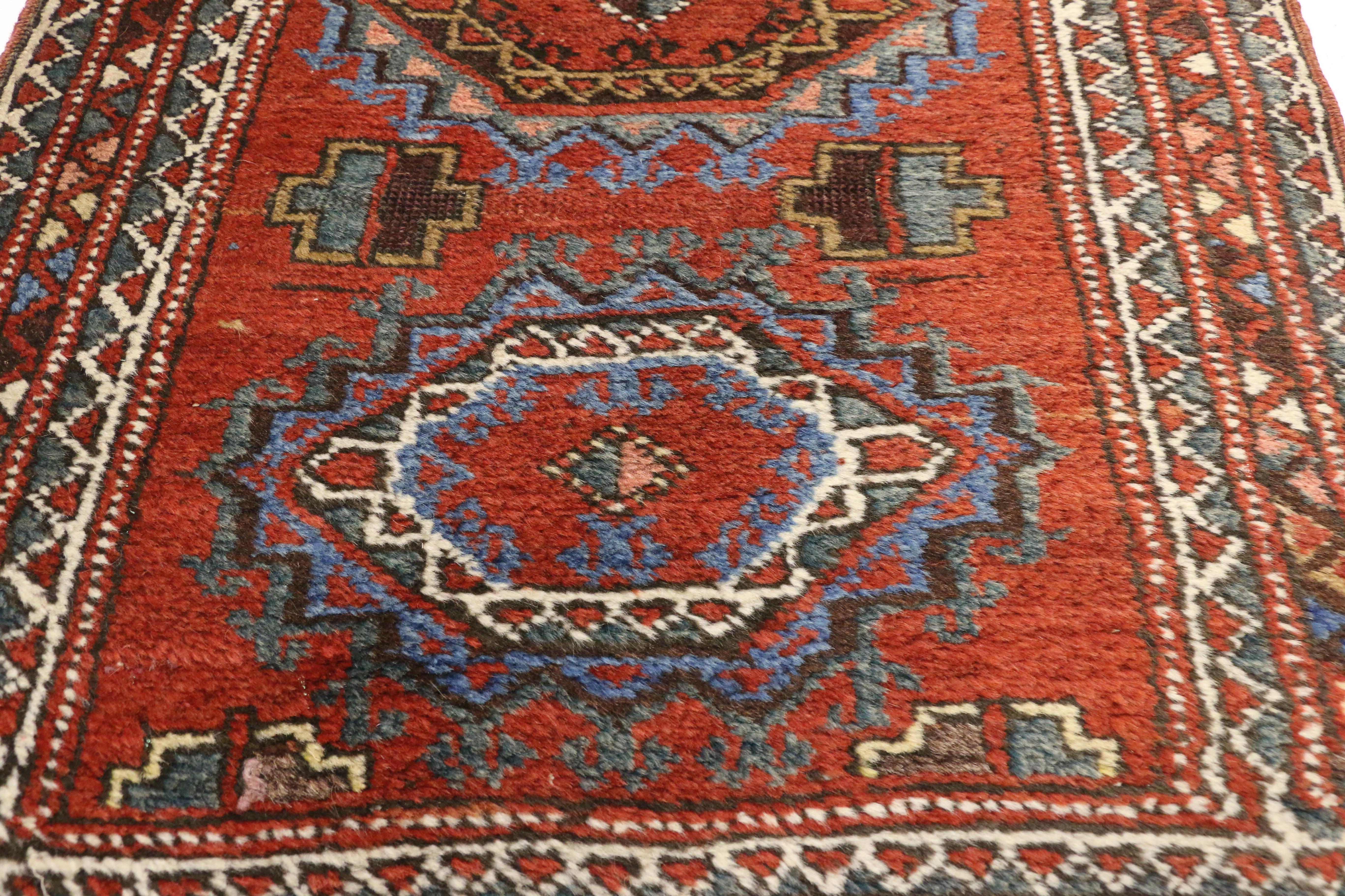 Jacobean Style Antique Persian Heriz Runner, Narrow Hallway Runner In Good Condition In Dallas, TX