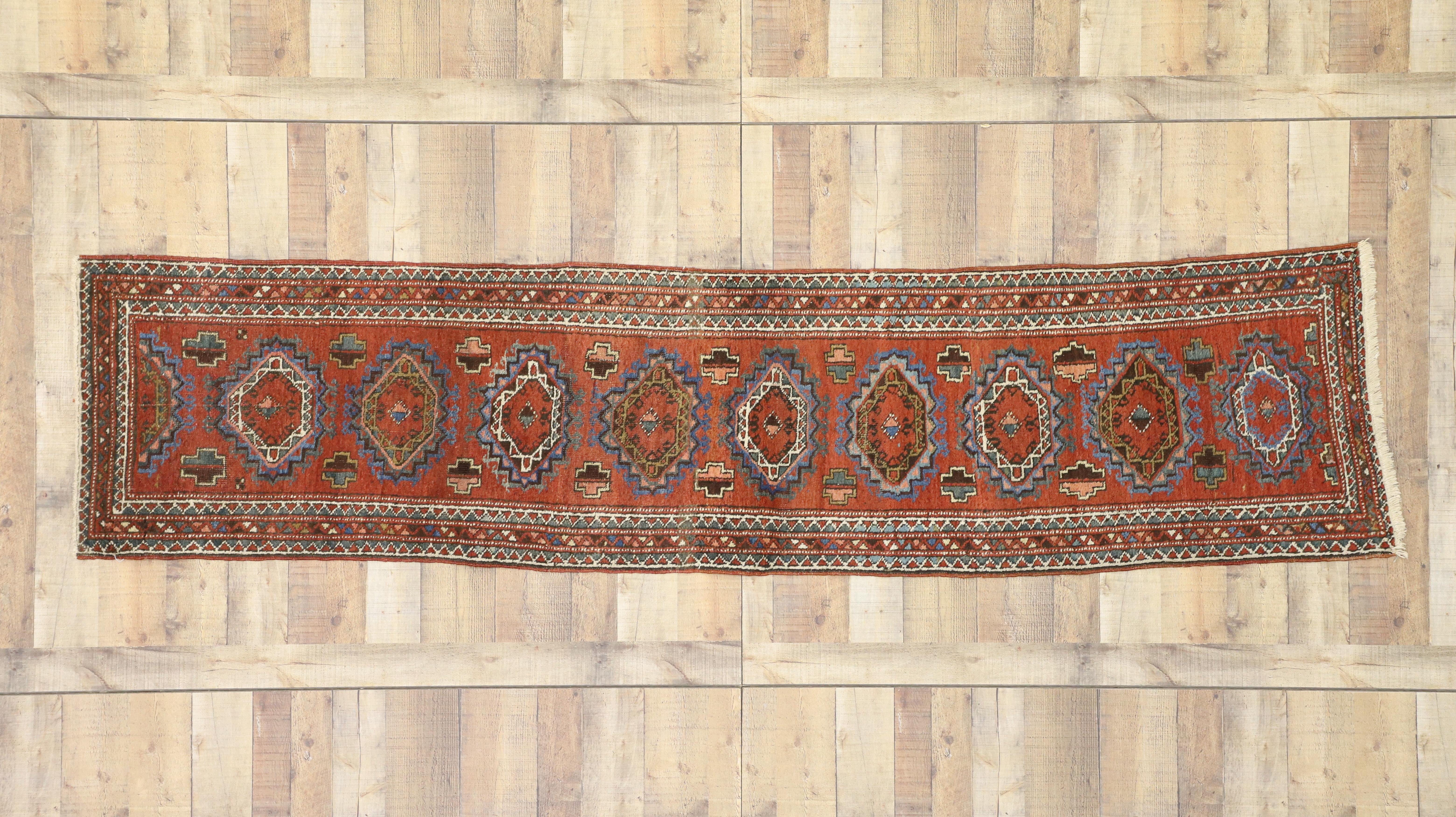 20th Century Jacobean Style Antique Persian Heriz Runner, Narrow Hallway Runner