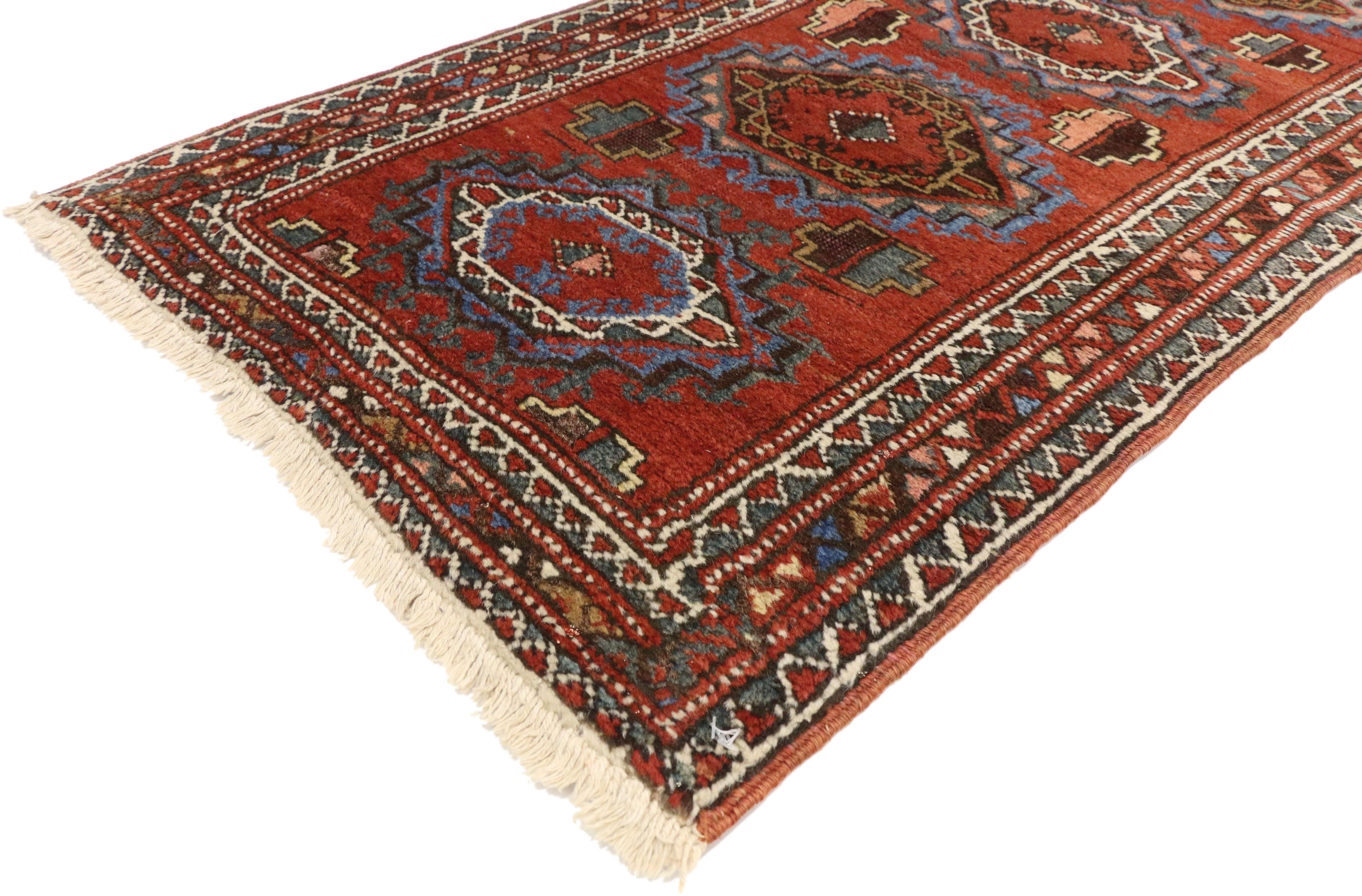 Jacobean Style Antique Persian Heriz Runner, Narrow Hallway Runner 2