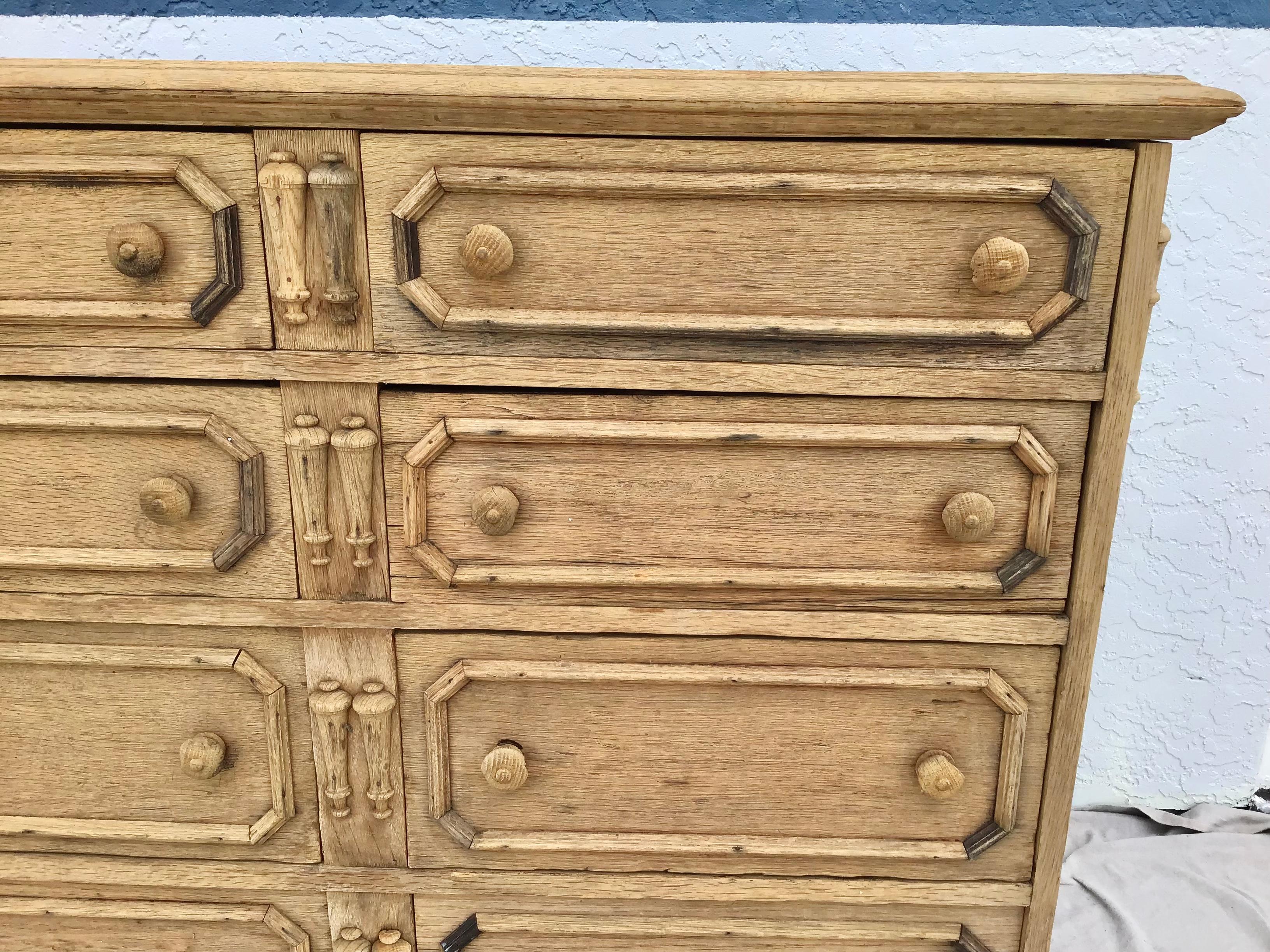 English Jacobean Style Bleached Oak Chest For Sale