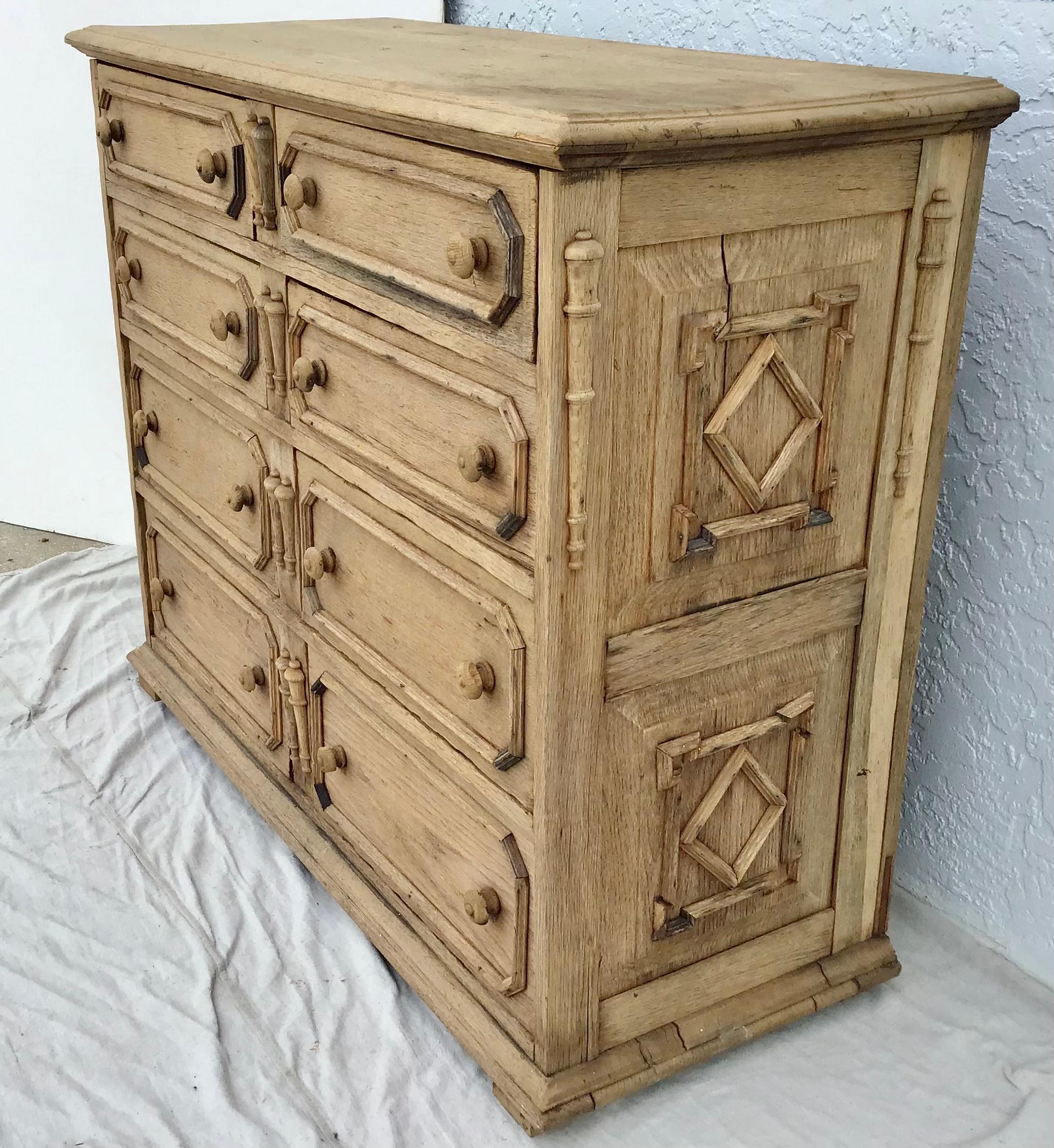 19th Century Jacobean Style Bleached Oak Chest For Sale