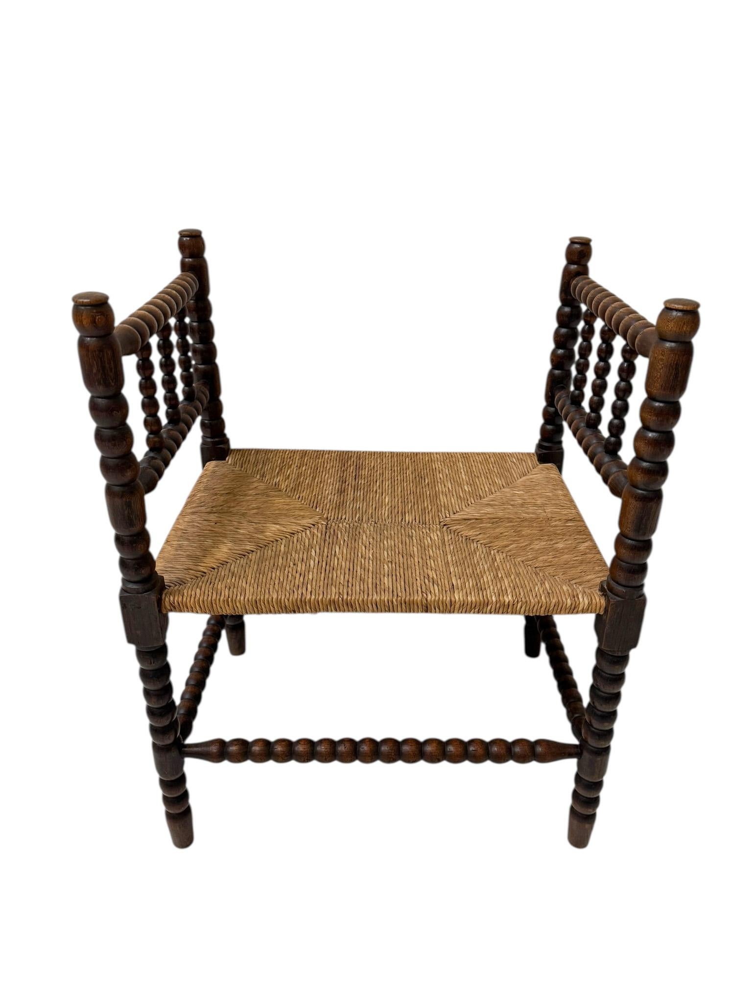 Rush Jacobean Style Bobbin Stool, 1900s For Sale