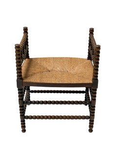 Tabouret à bobines de style jacobéen, en hêtre travaillé à la main, design néerlandais, années 1900