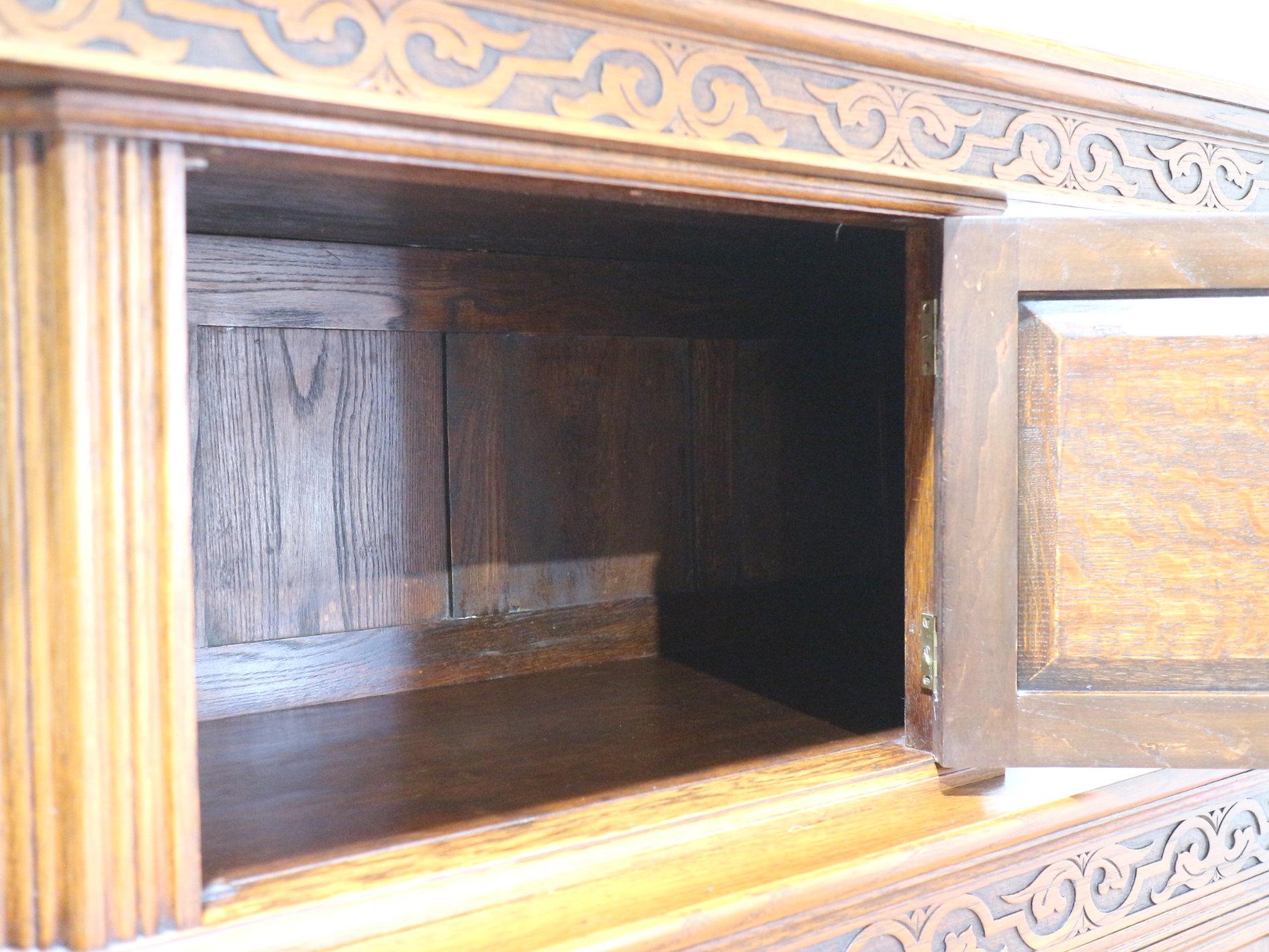 Jacobean Style Carved Oak Court Cabinet Cupboard For Sale 5