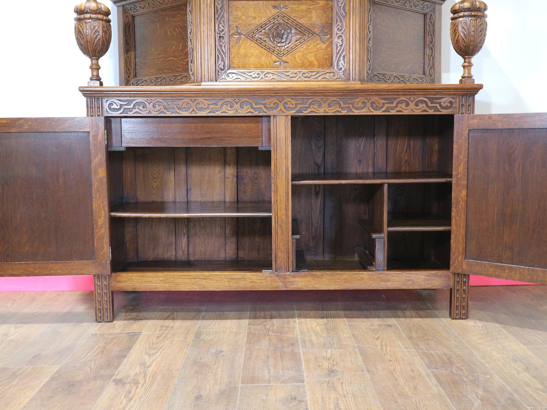 Jacobean Style Carved Oak Court Cabinet Cupboard For Sale 6