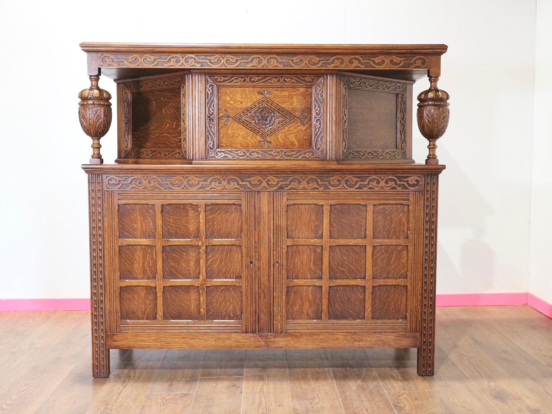 Jacobean Style Carved Oak Court Cabinet Cupboard For Sale 8