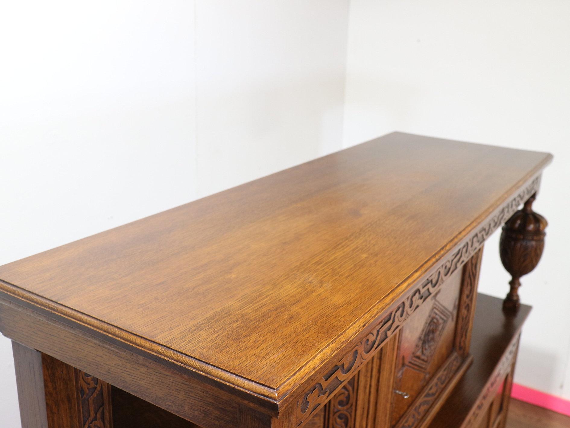 Jacobean Style Carved Oak Court Cabinet Cupboard For Sale 9