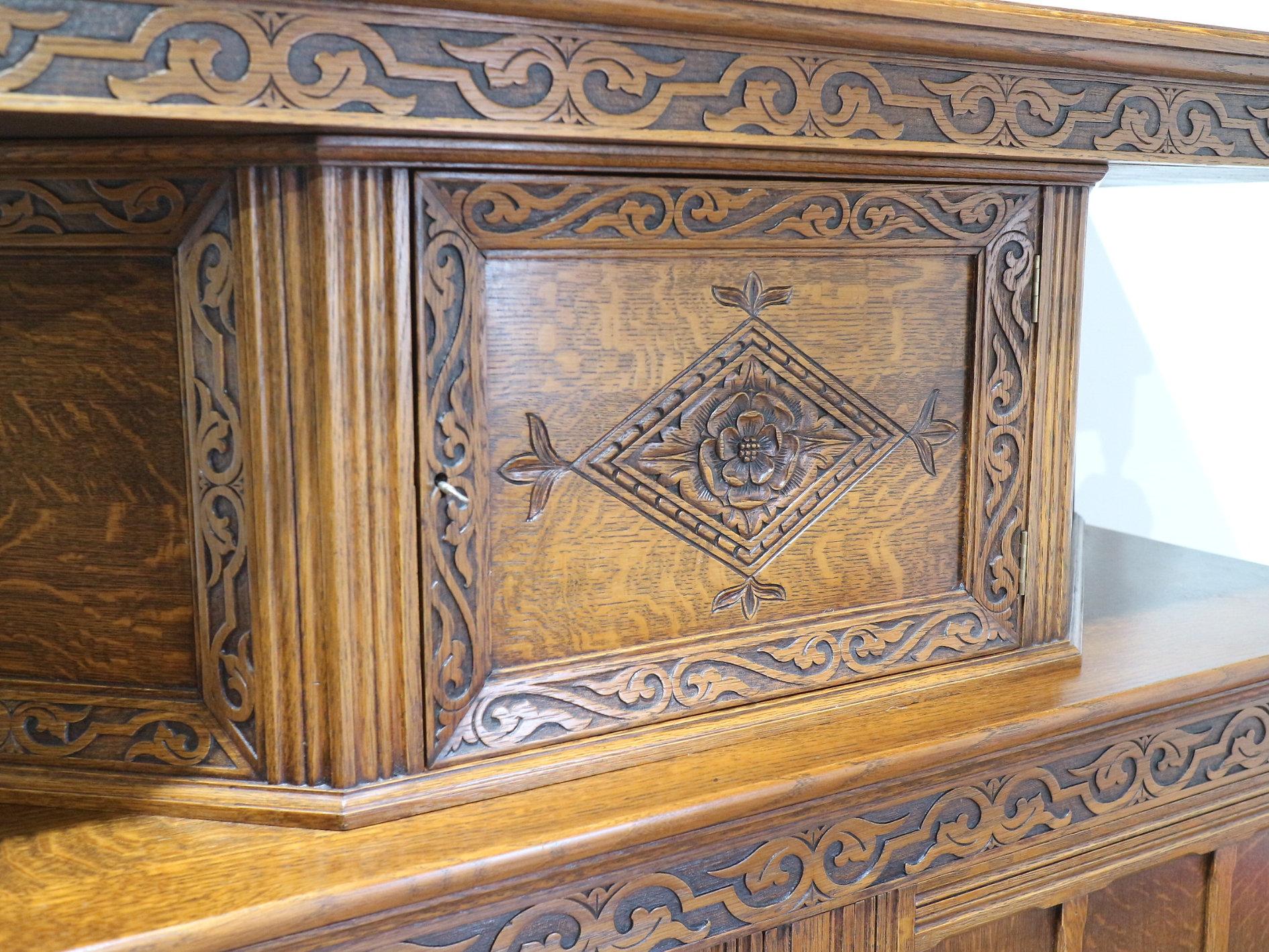 Jacobean Style Carved Oak Court Cabinet Cupboard In Good Condition For Sale In Los Angeles, CA
