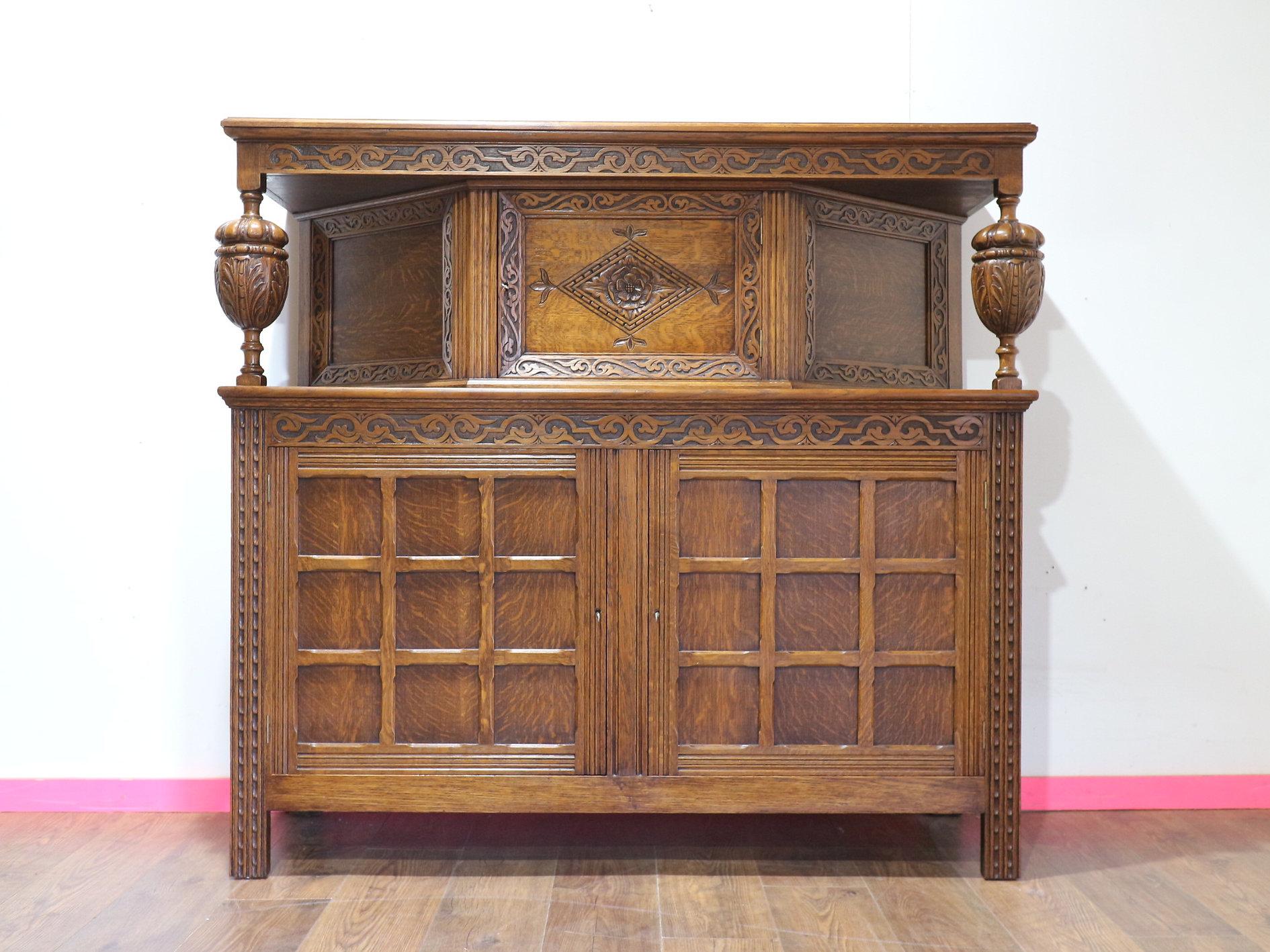 Jacobean Style Carved Oak Court Cabinet Cupboard For Sale 3