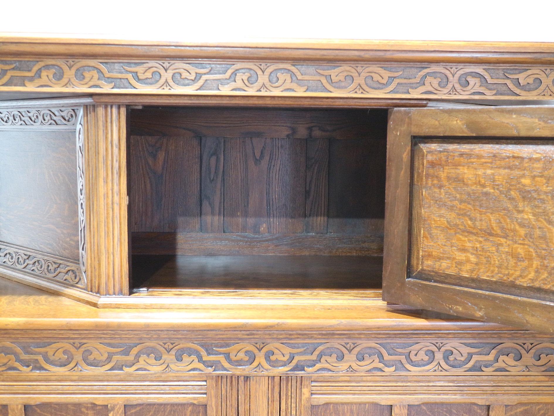 Jacobean Style Carved Oak Court Cabinet Cupboard For Sale 4
