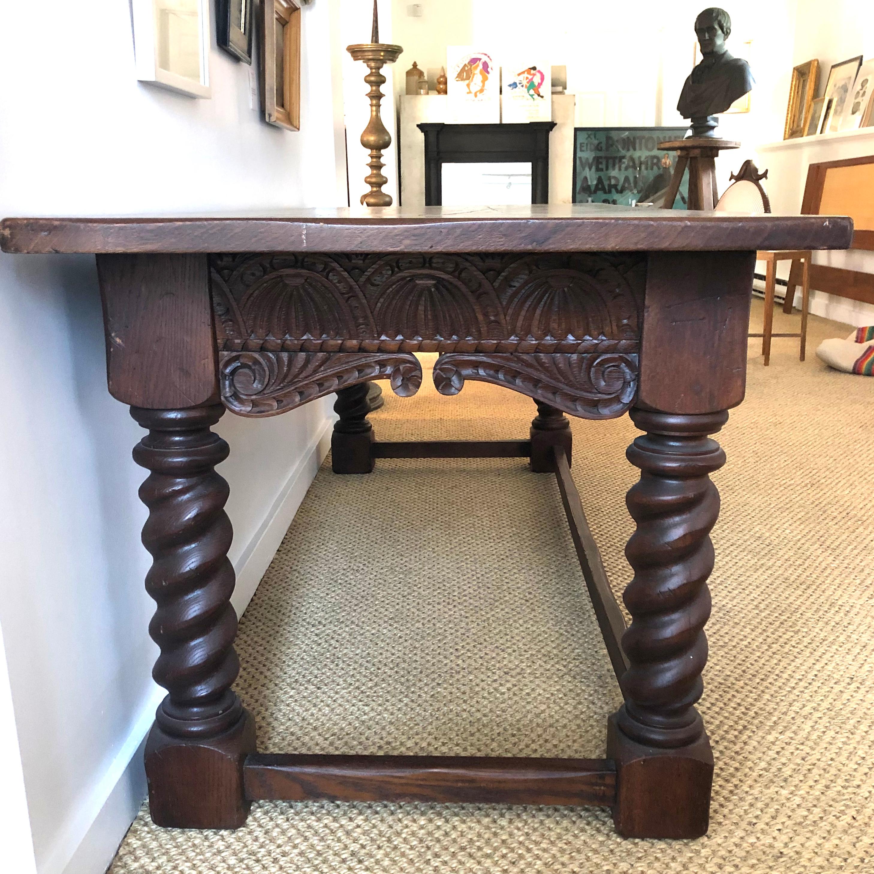 American Jacobean Style Carved Oak Refectory Table