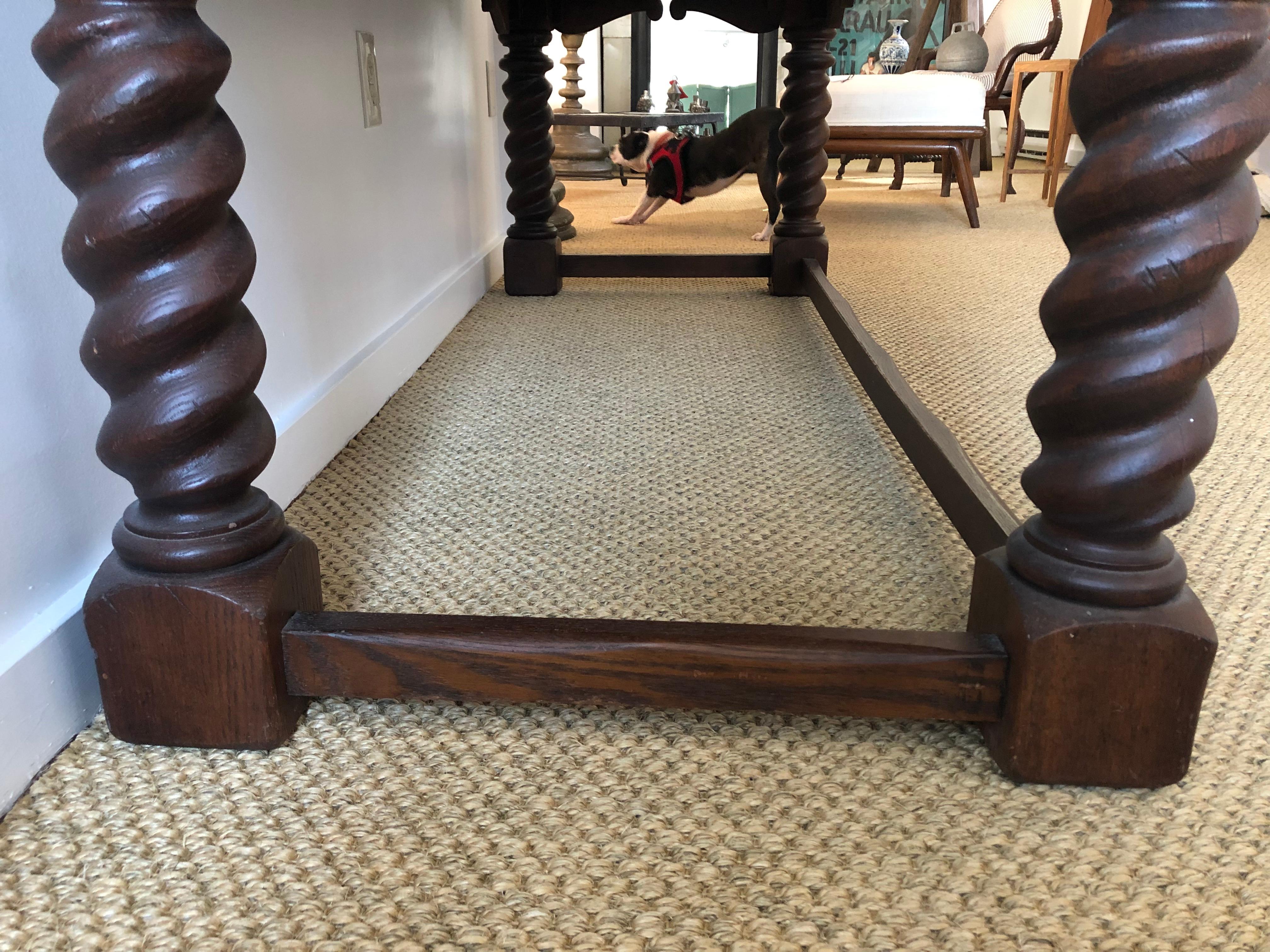 Jacobean Style Carved Oak Refectory Table In Good Condition In Essex, MA