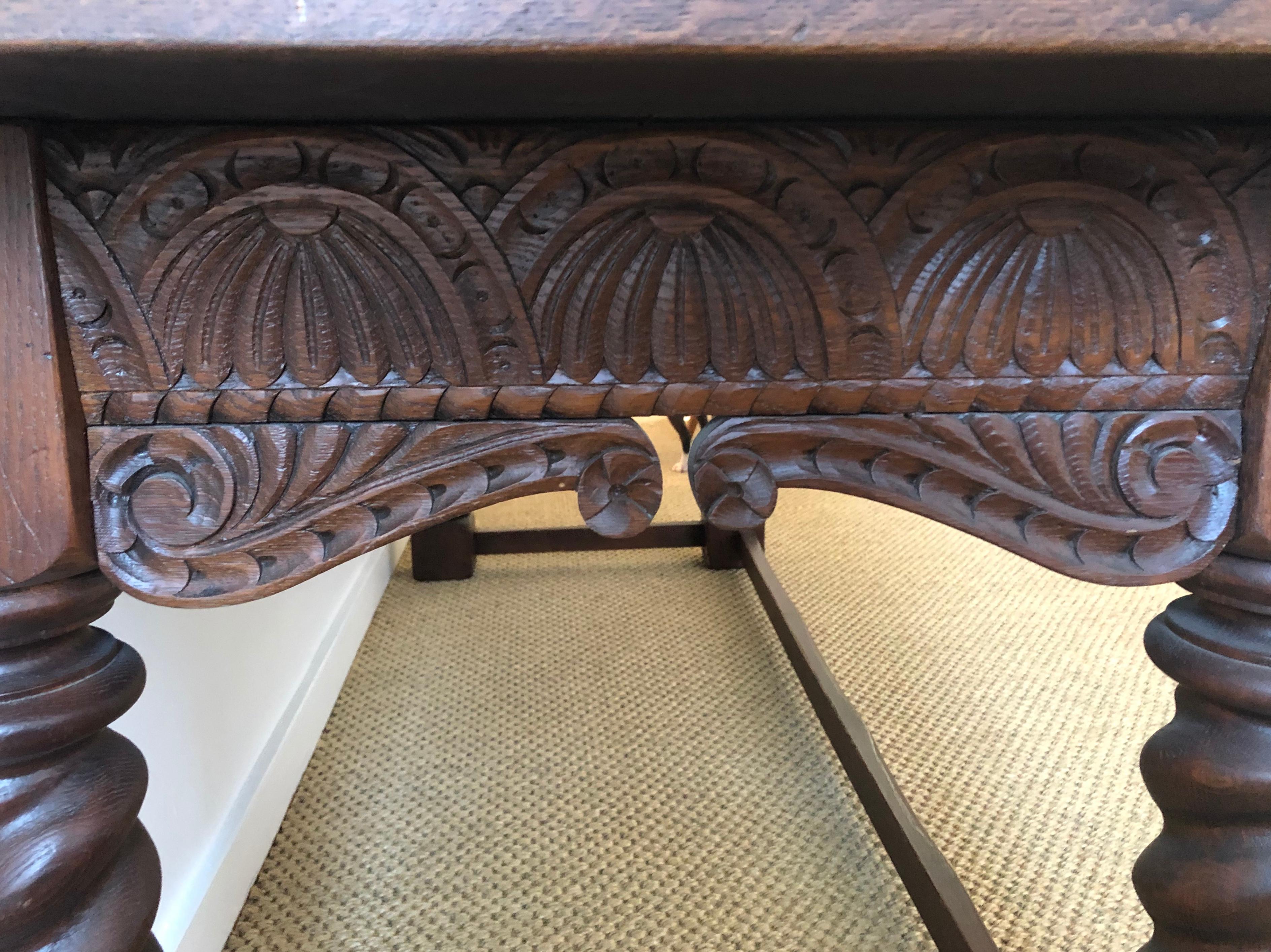 20th Century Jacobean Style Carved Oak Refectory Table