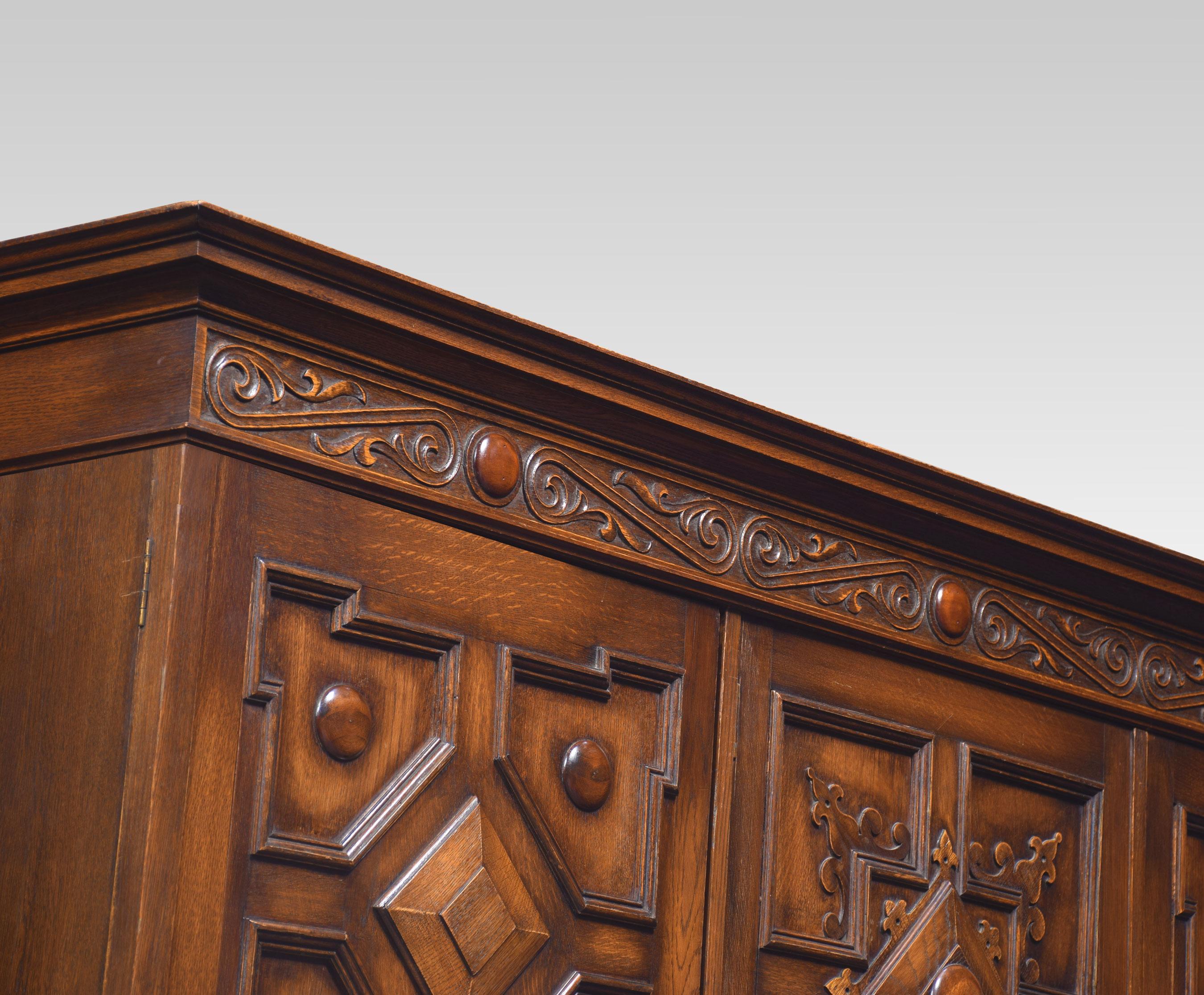 Jacobean Style Carved Oak Three-Door Wardrobe 1