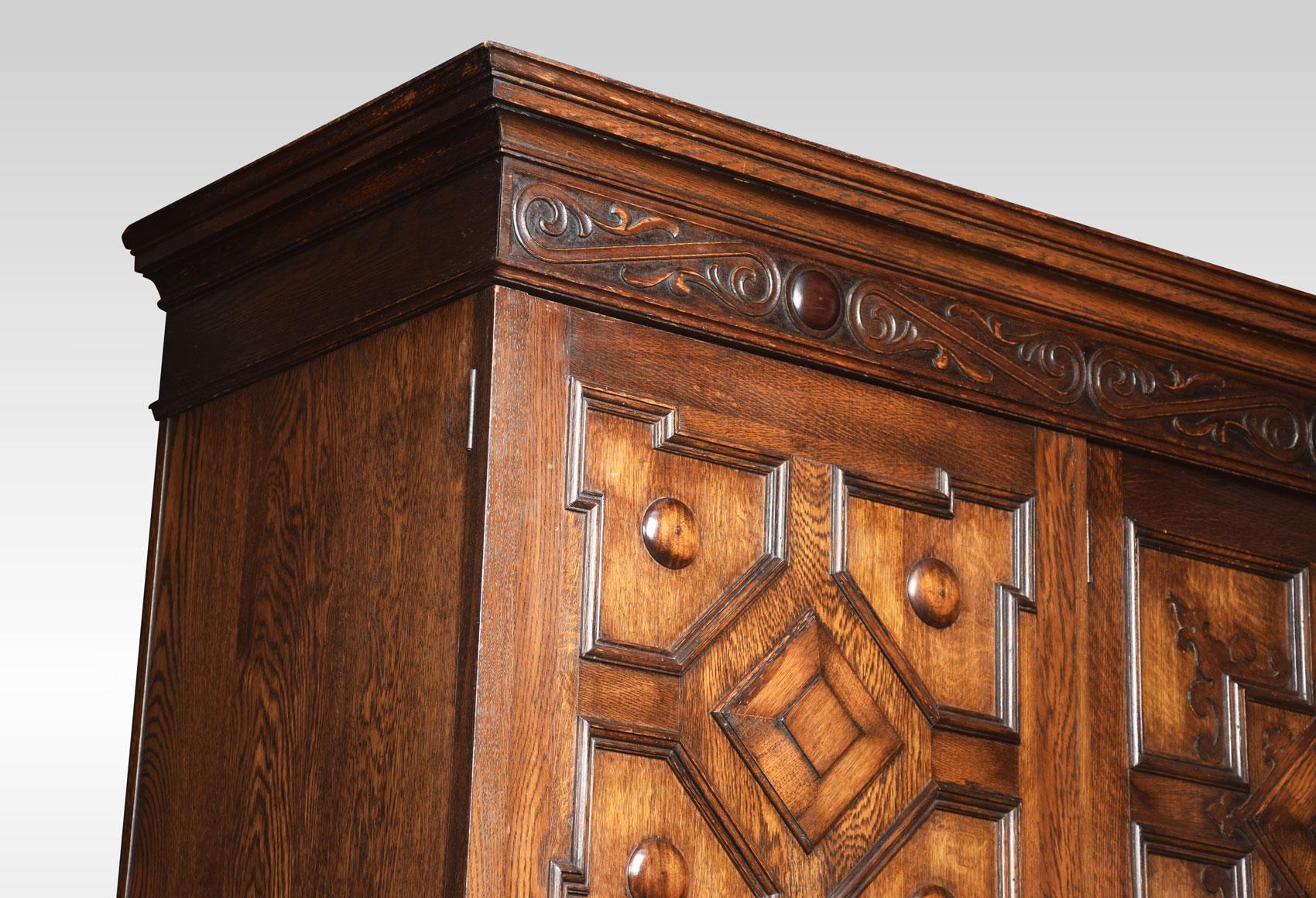 Jacobean Style Carved Oak Three-Door Wardrobe 1