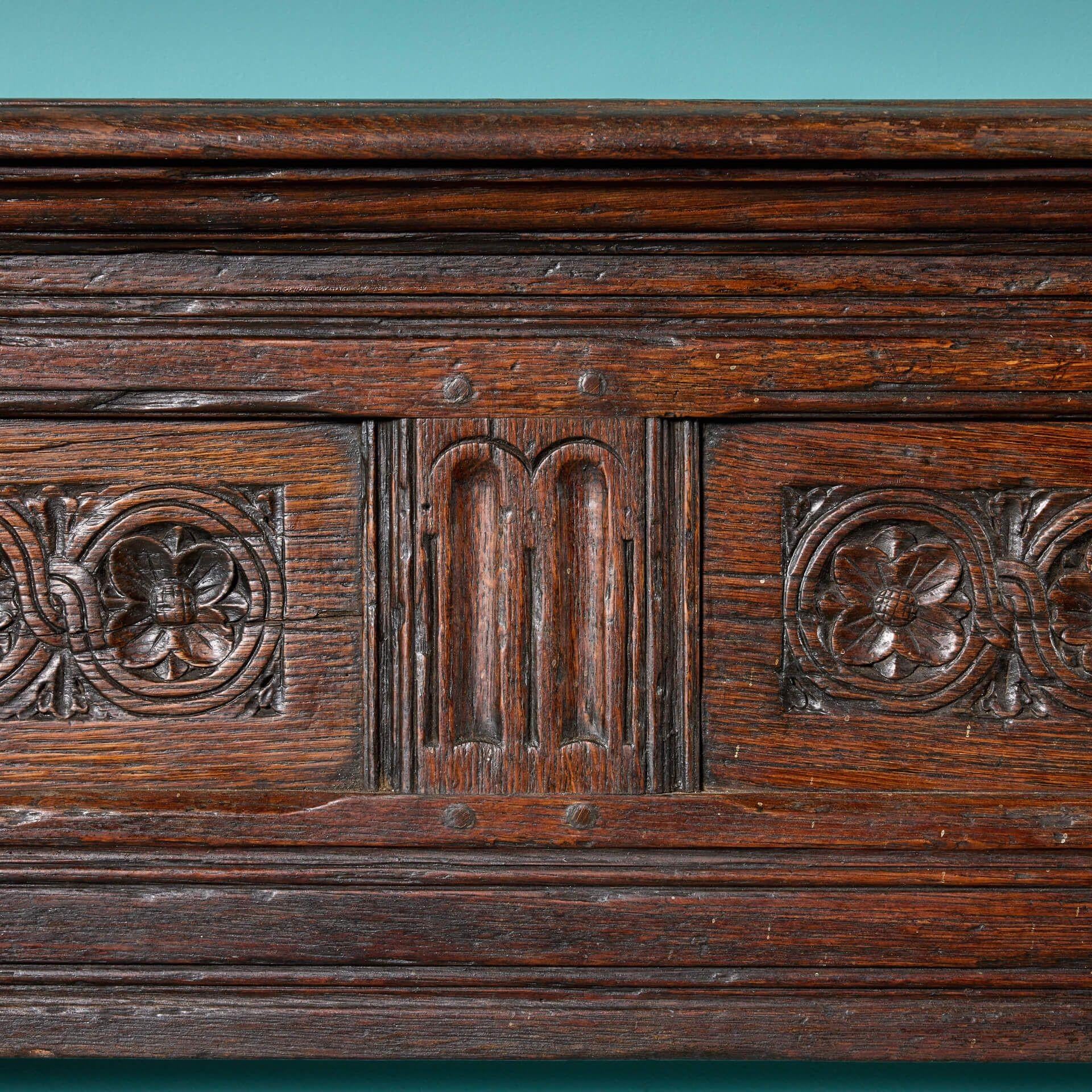 19th Century Jacobean Style English Oak Fire Mantel For Sale