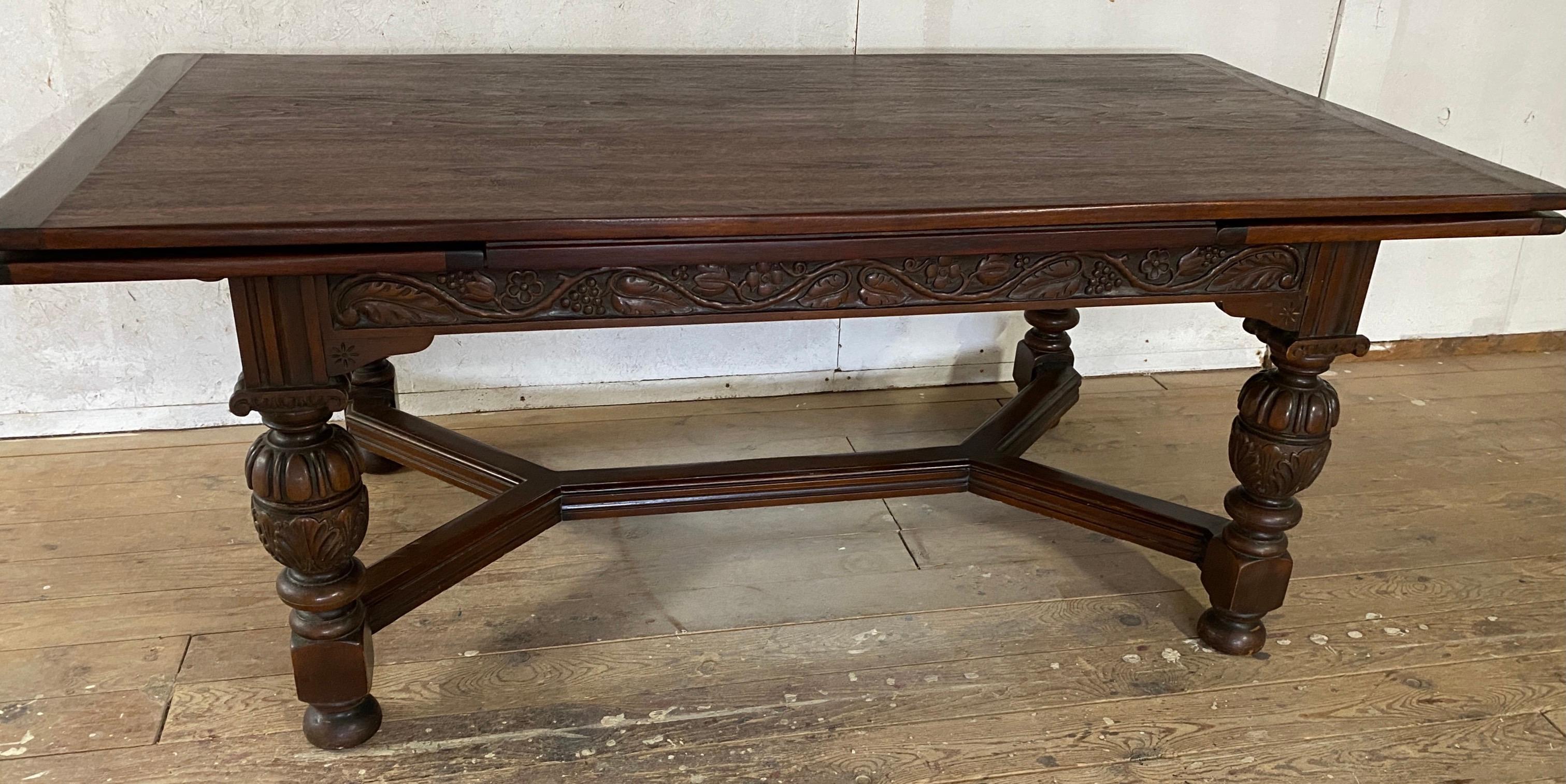 English Jacobean Style Extending Refractory Dining Table