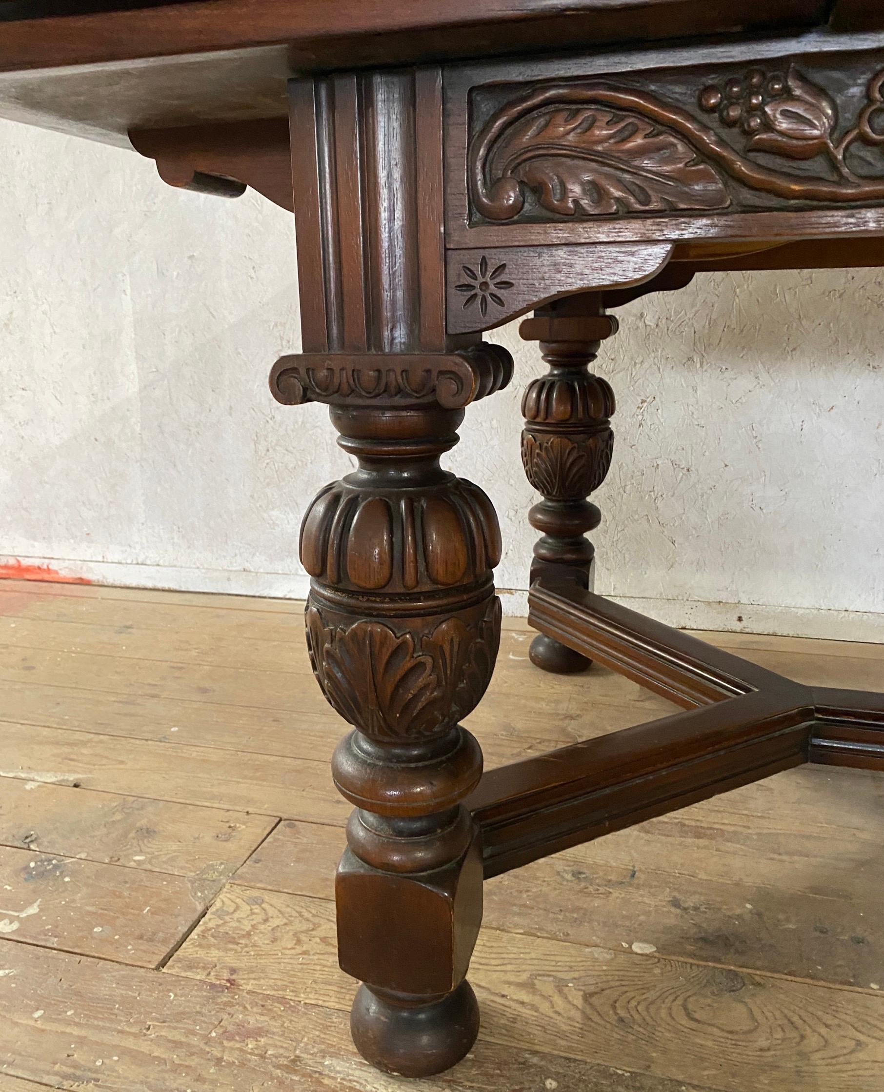 Wood Jacobean Style Extending Refractory Dining Table