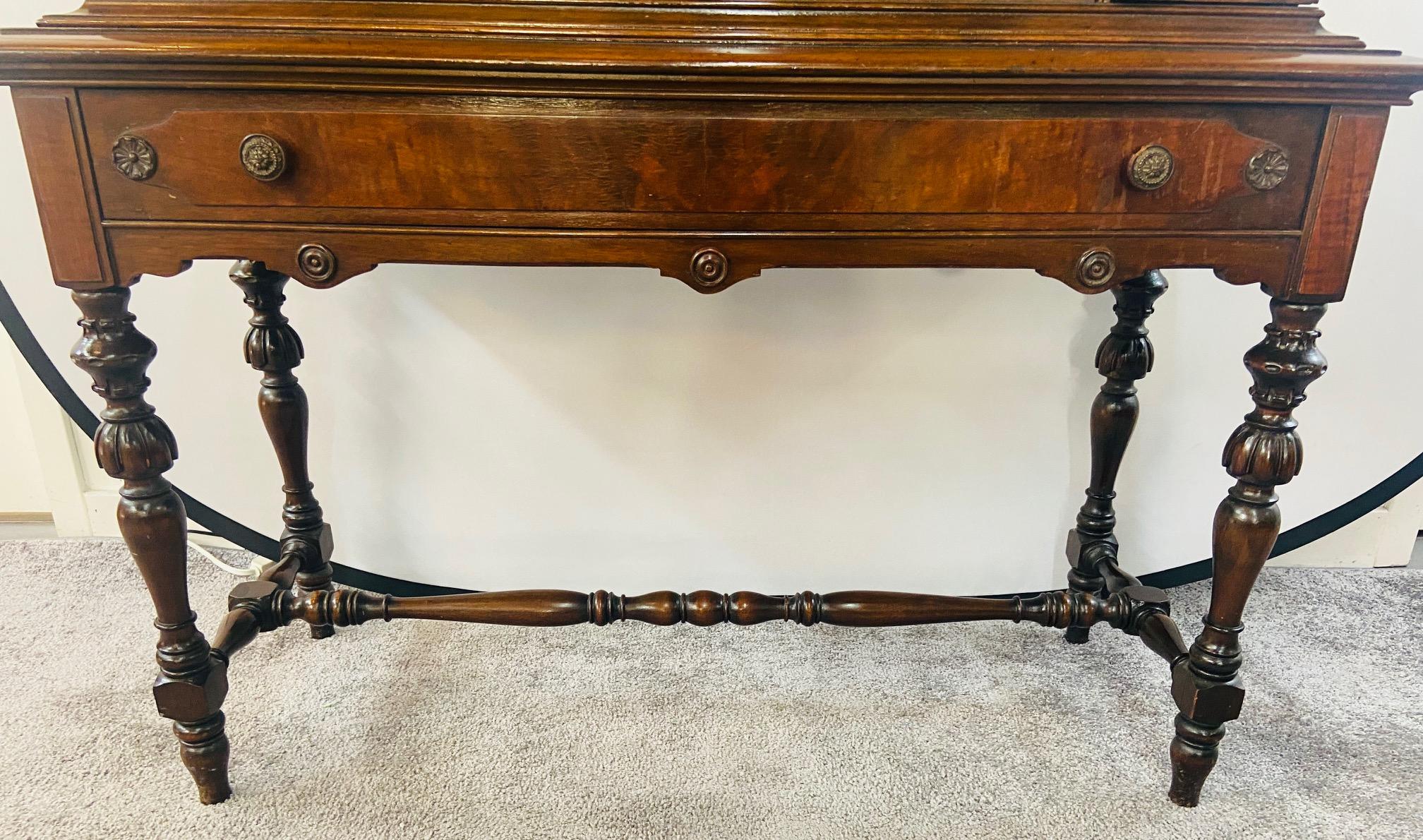 Jacobean Style Flame Mahogany Secretary Desk by Bloomingdales at