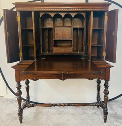 Jacobean Style Flame Mahogany Secretary Desk by Bloomingdales