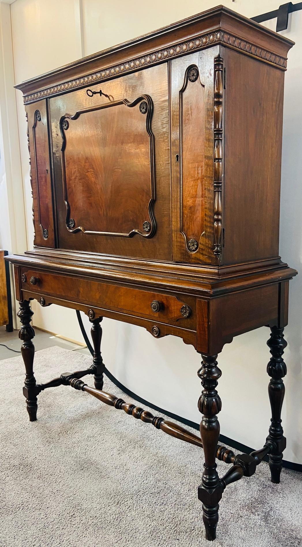 Jacobean Style Flame Mahogany Secretary Desk by Bloomingdales at