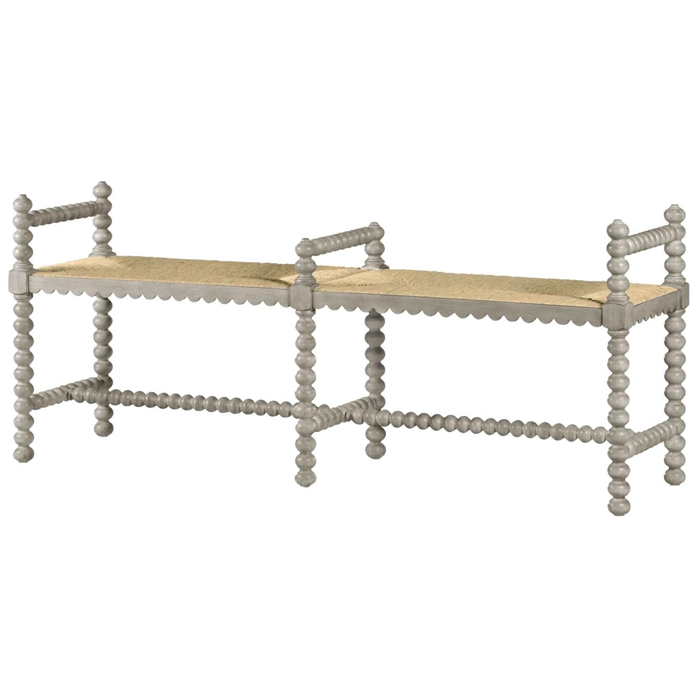 Jacobean Style Grey Painted Bench