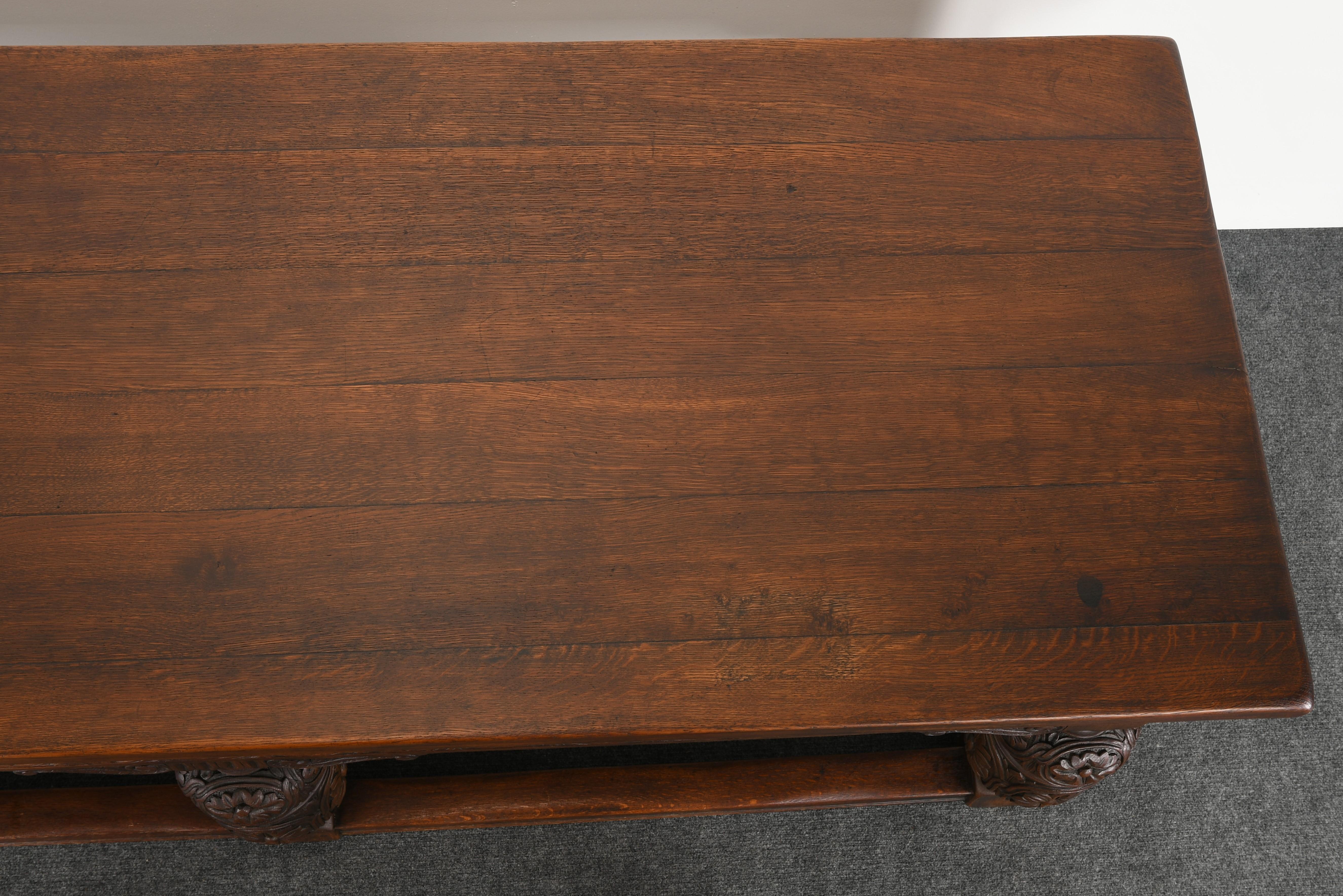 Oak Jacobean Style Library Table, 1920s