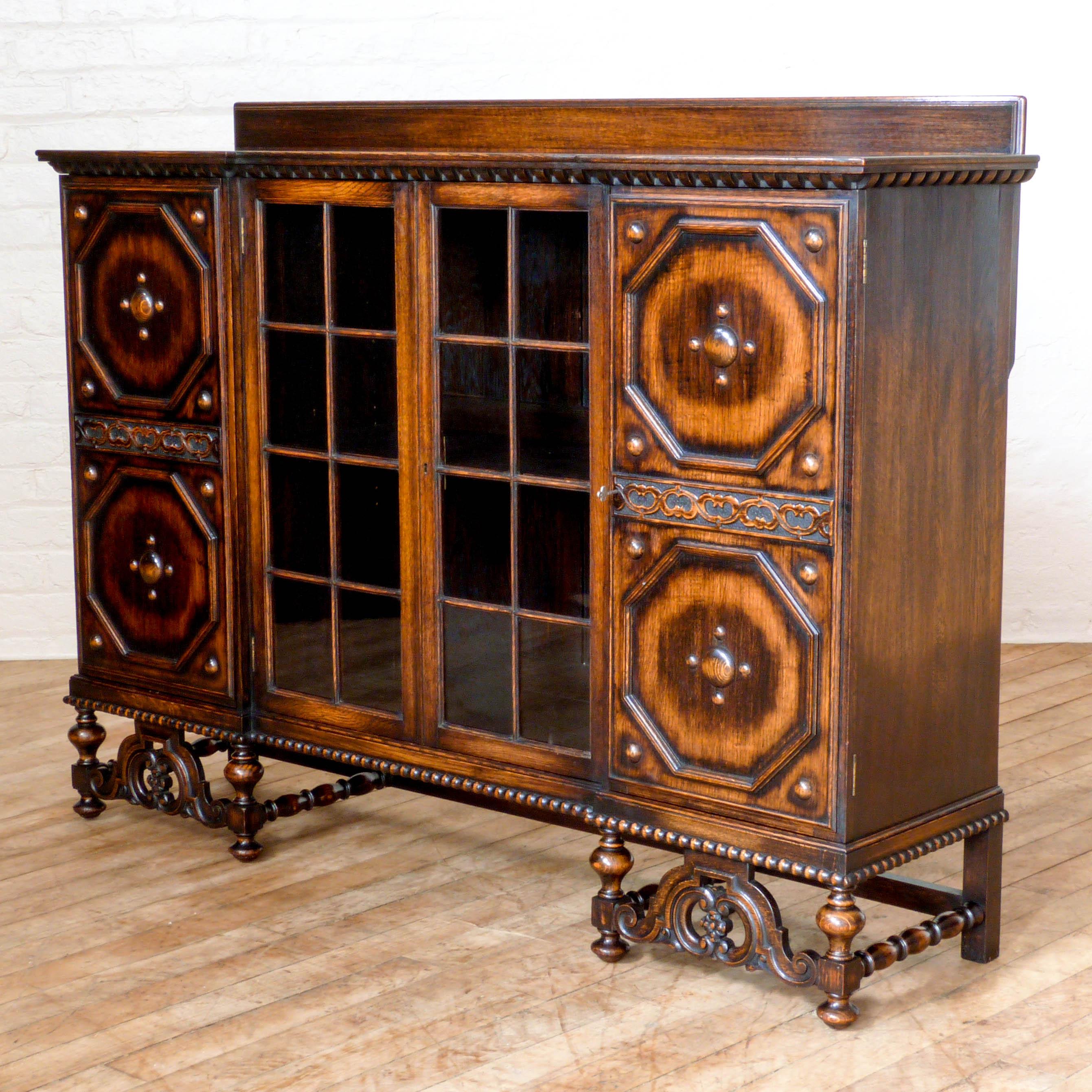 Jacobean Style Oak Bookcase For Sale 7