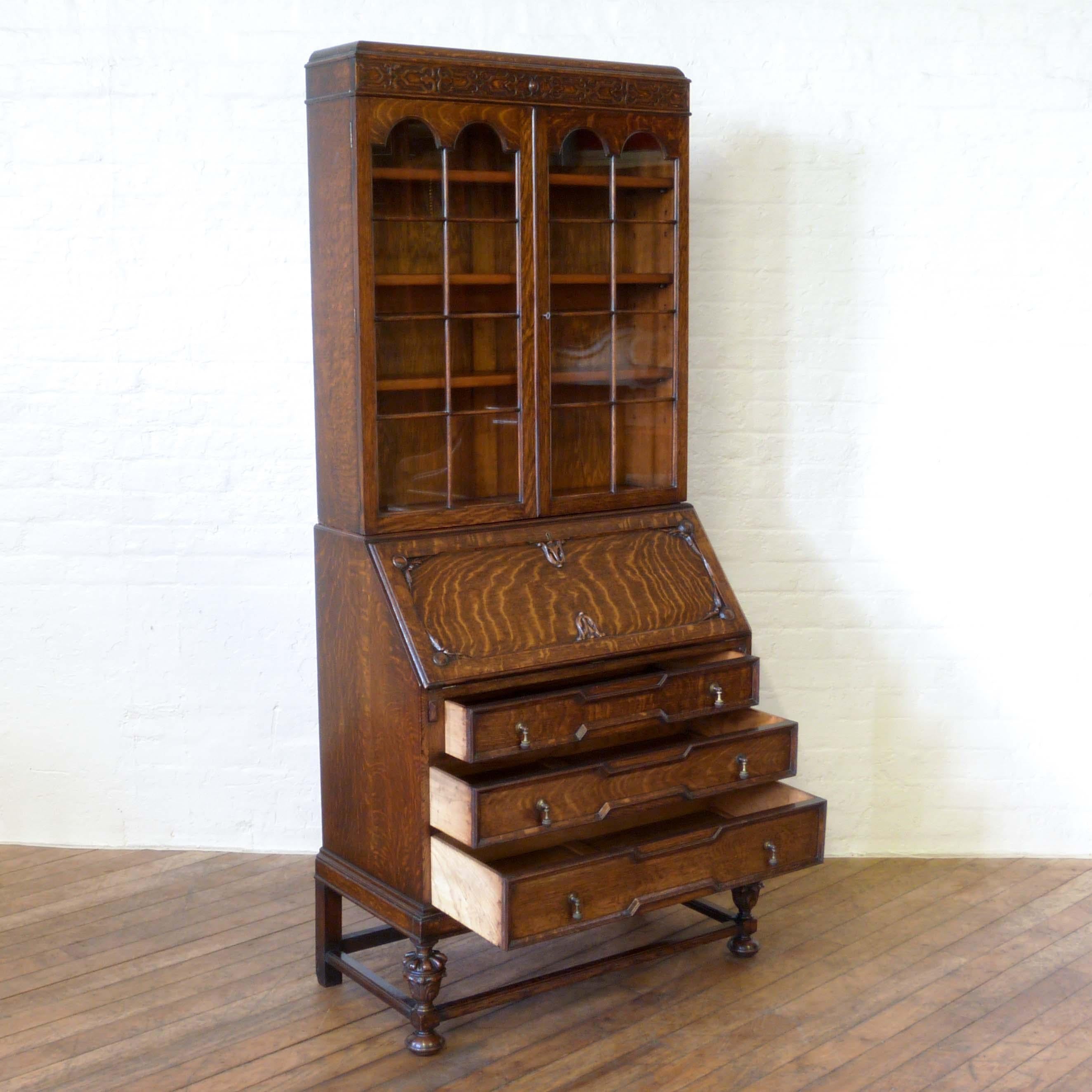 Jacobean Style Oak Bureau Bookcase 3