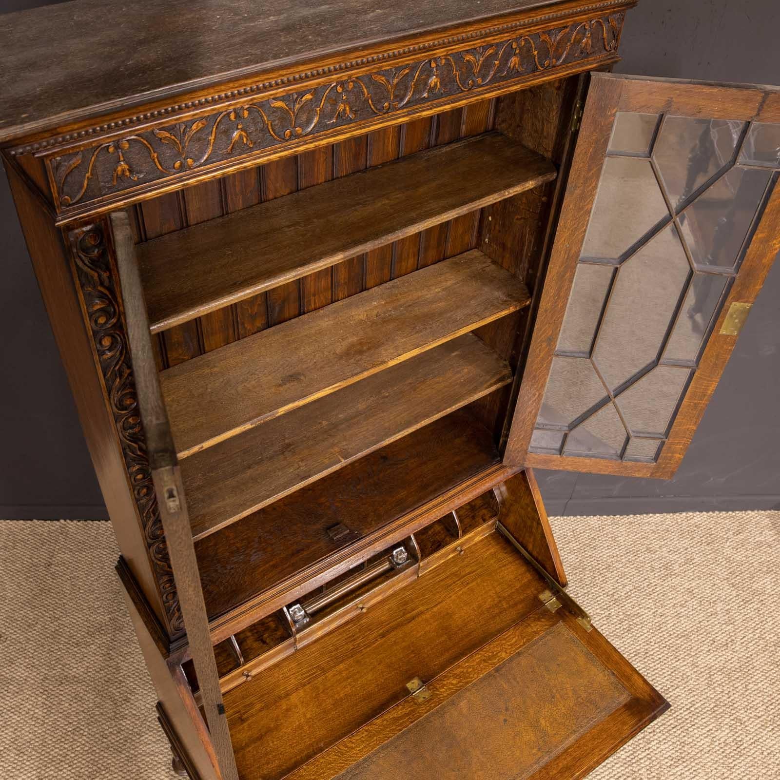 Early 20th Century Jacobean Style Oak Bureau Bookcase